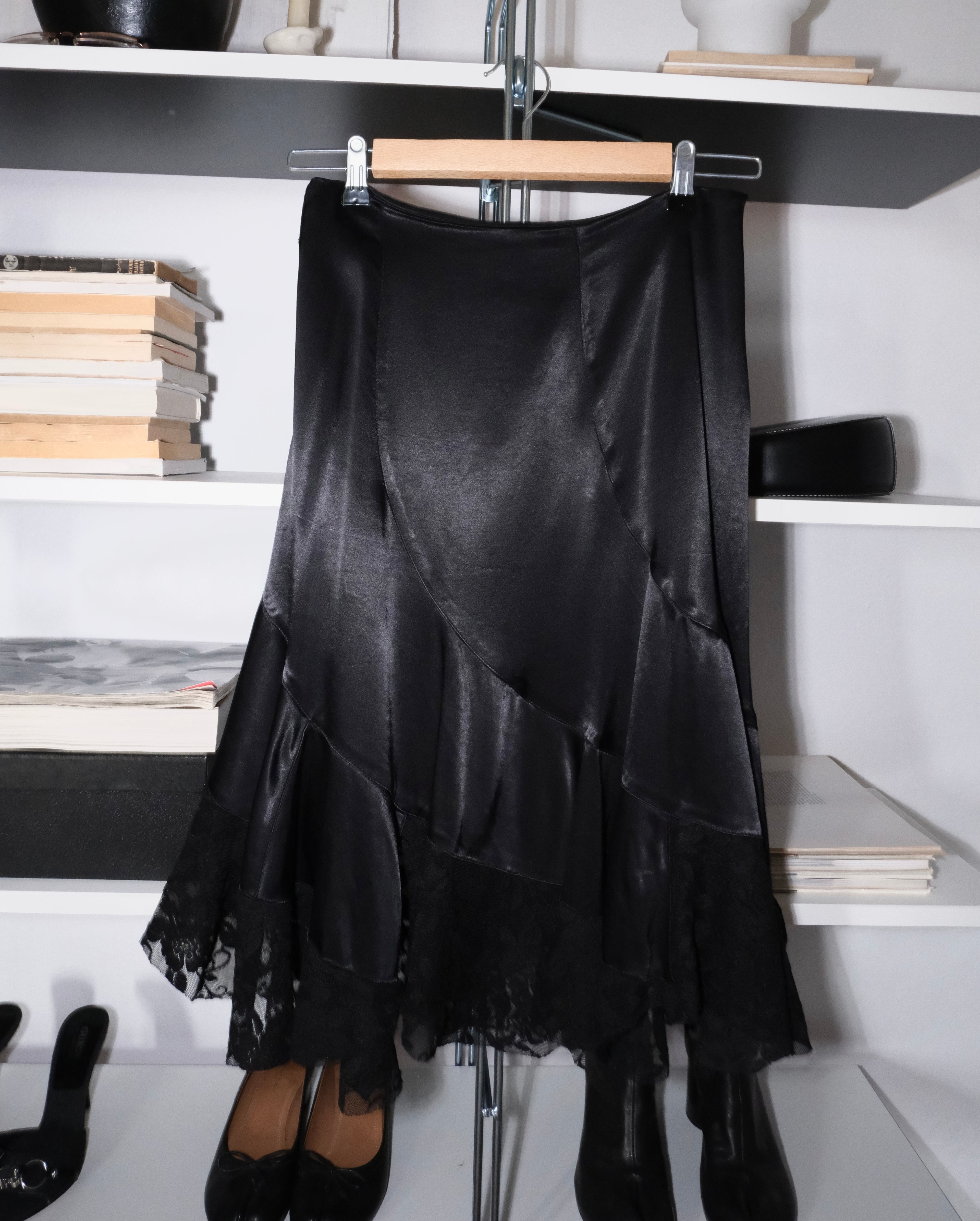 Flounced Satin Skirt