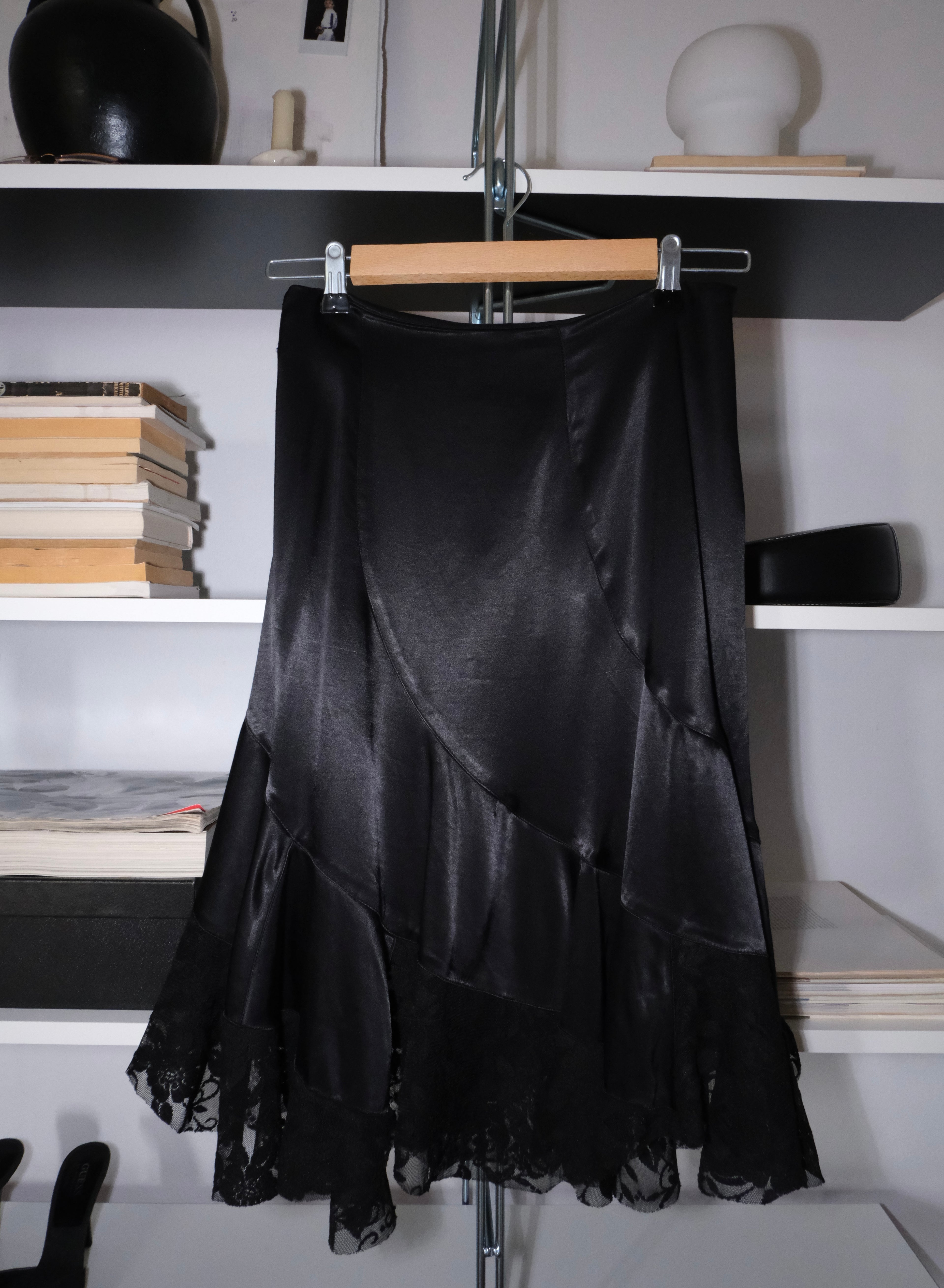Flounced Satin Skirt