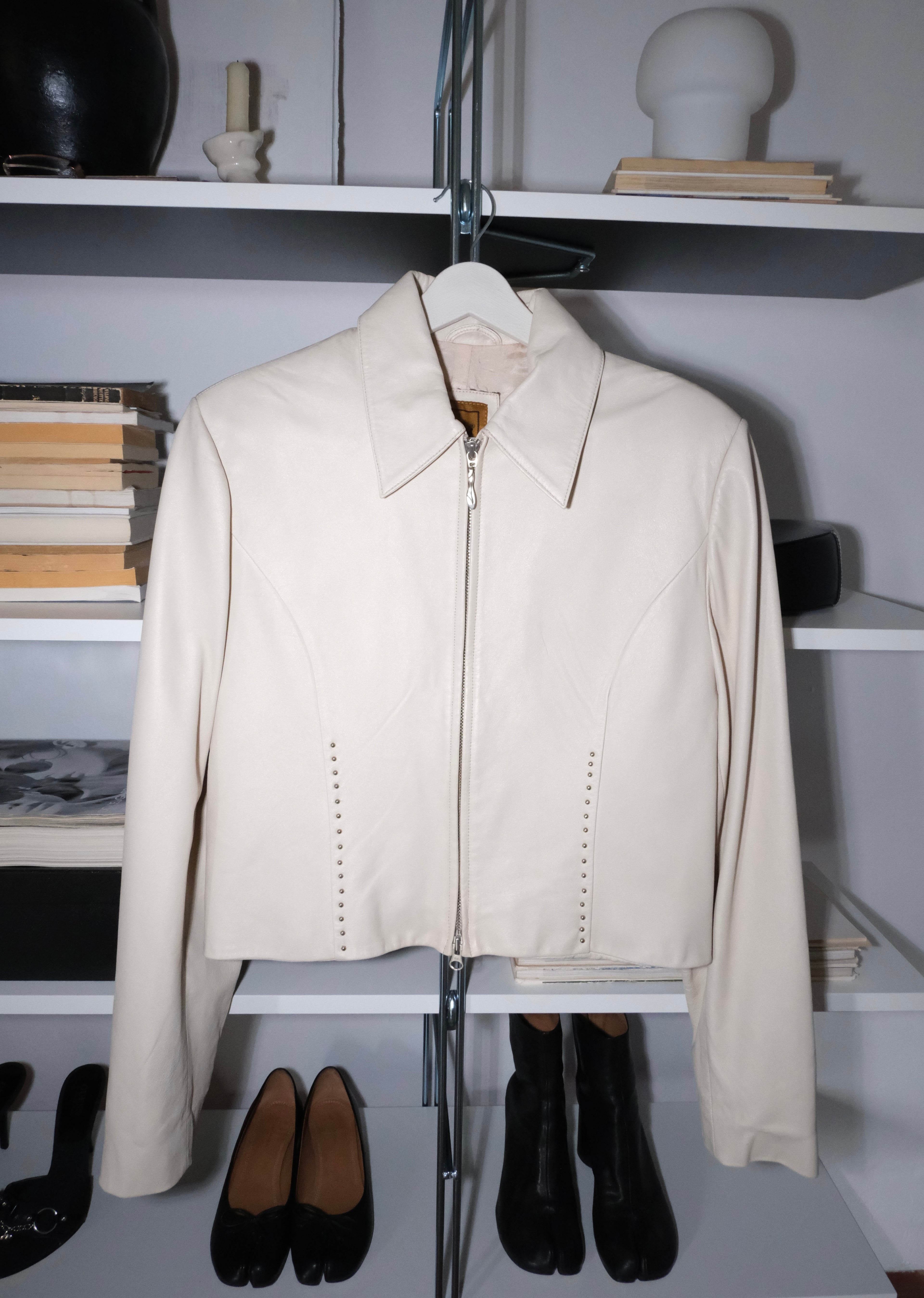 Stoned Cream Leather Jacket