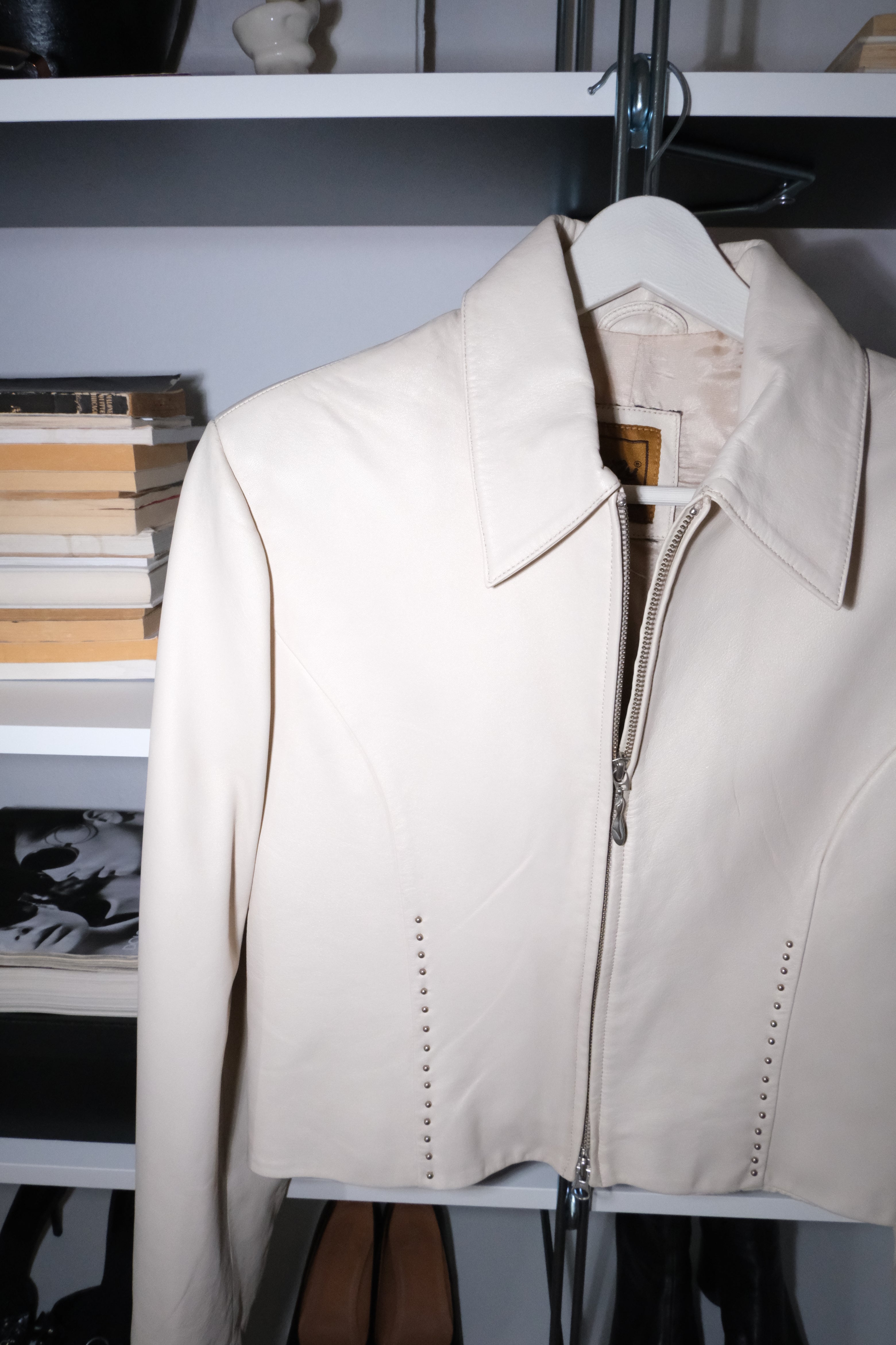 Stoned Cream Leather Jacket