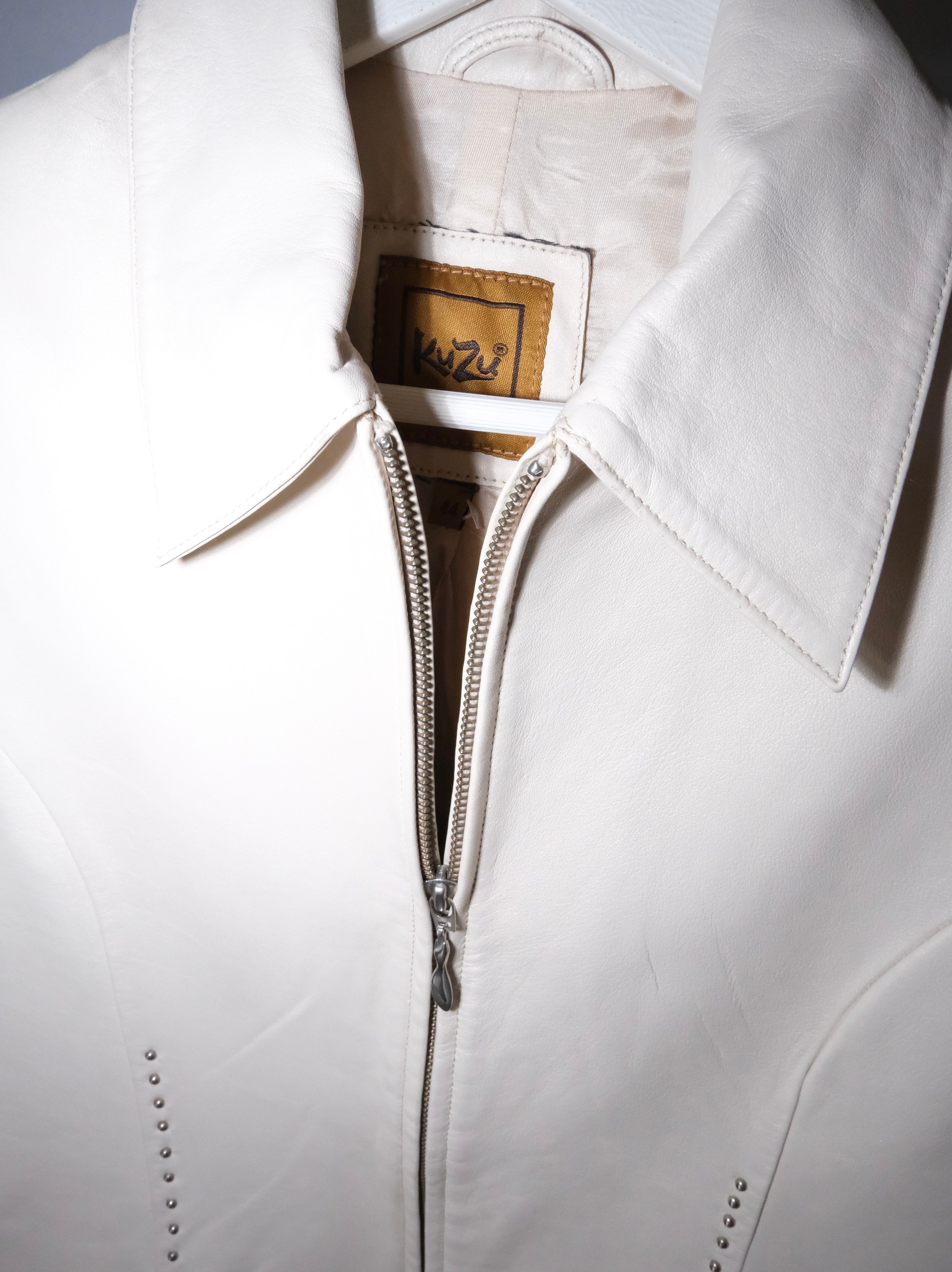 Stoned Cream Leather Jacket