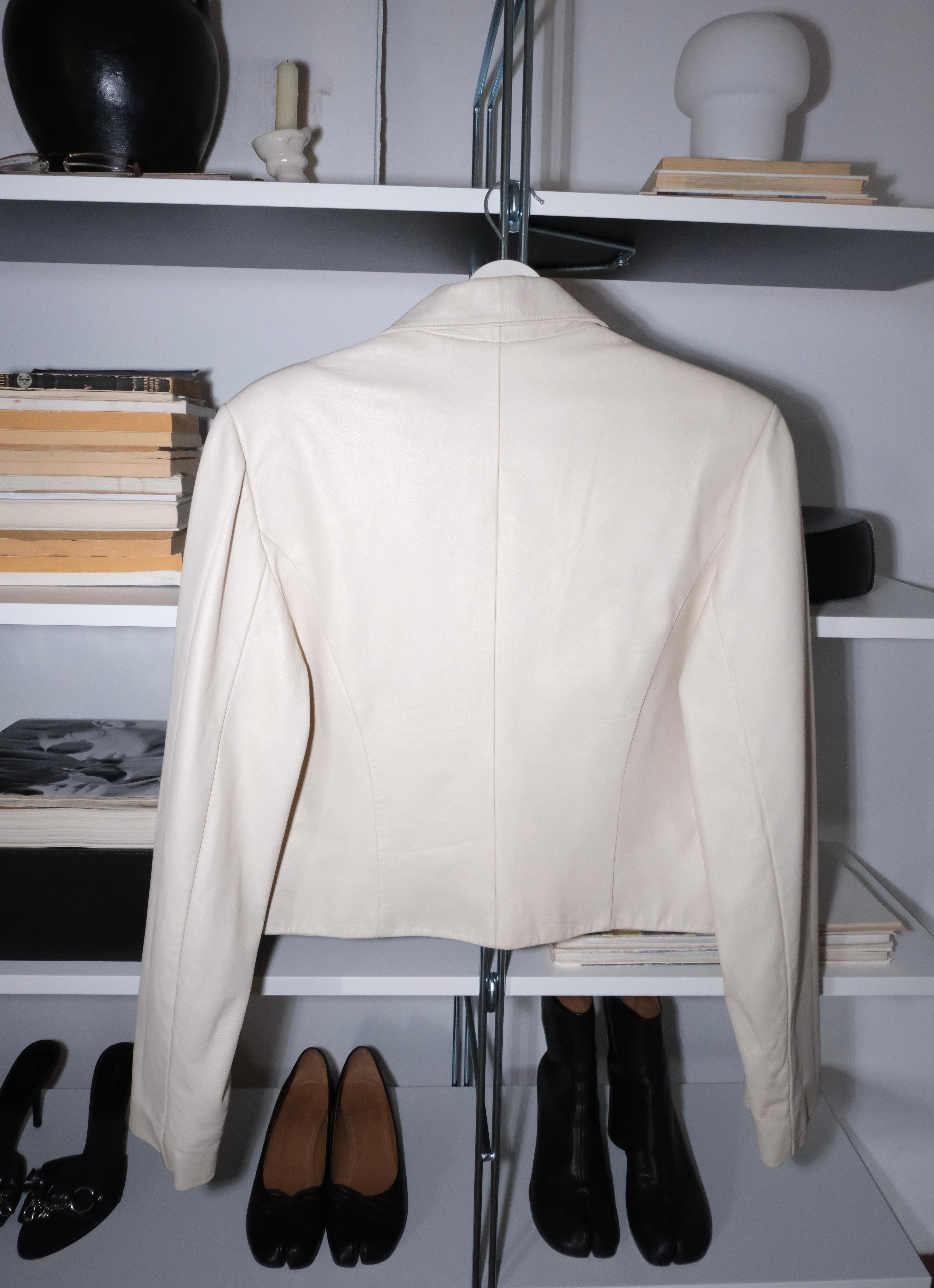 Stoned Cream Leather Jacket