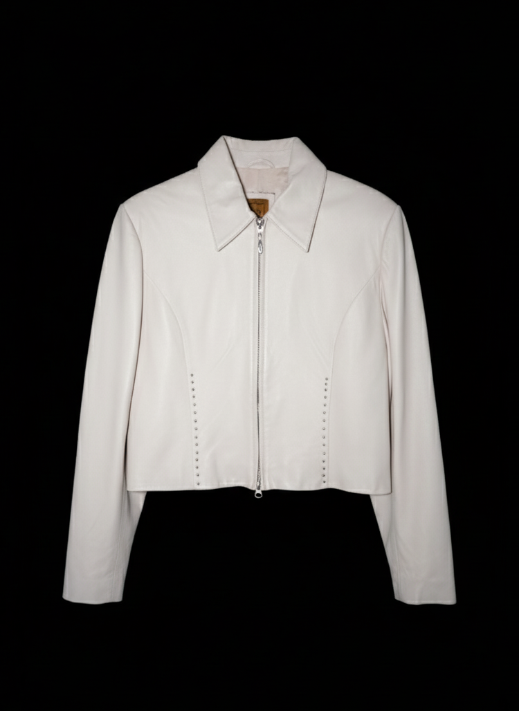 Stoned Cream Leather Jacket