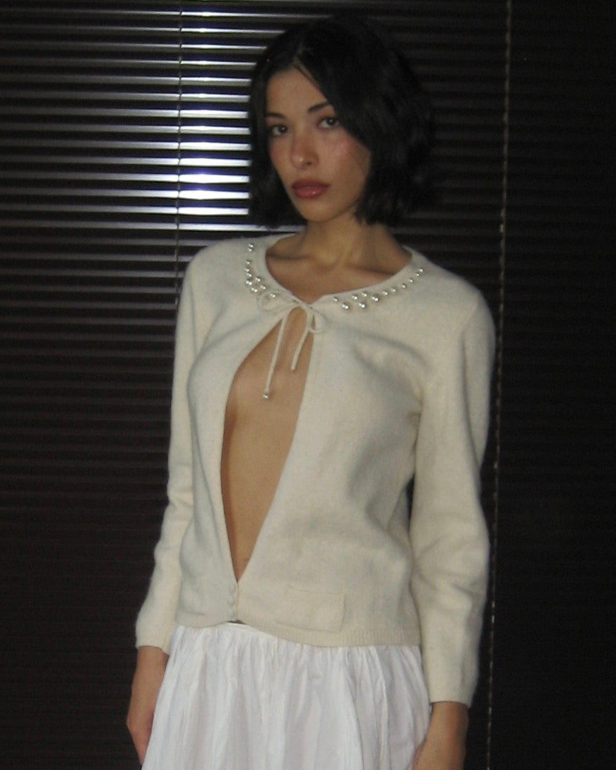 Pearl Detailed Wool Cardigan