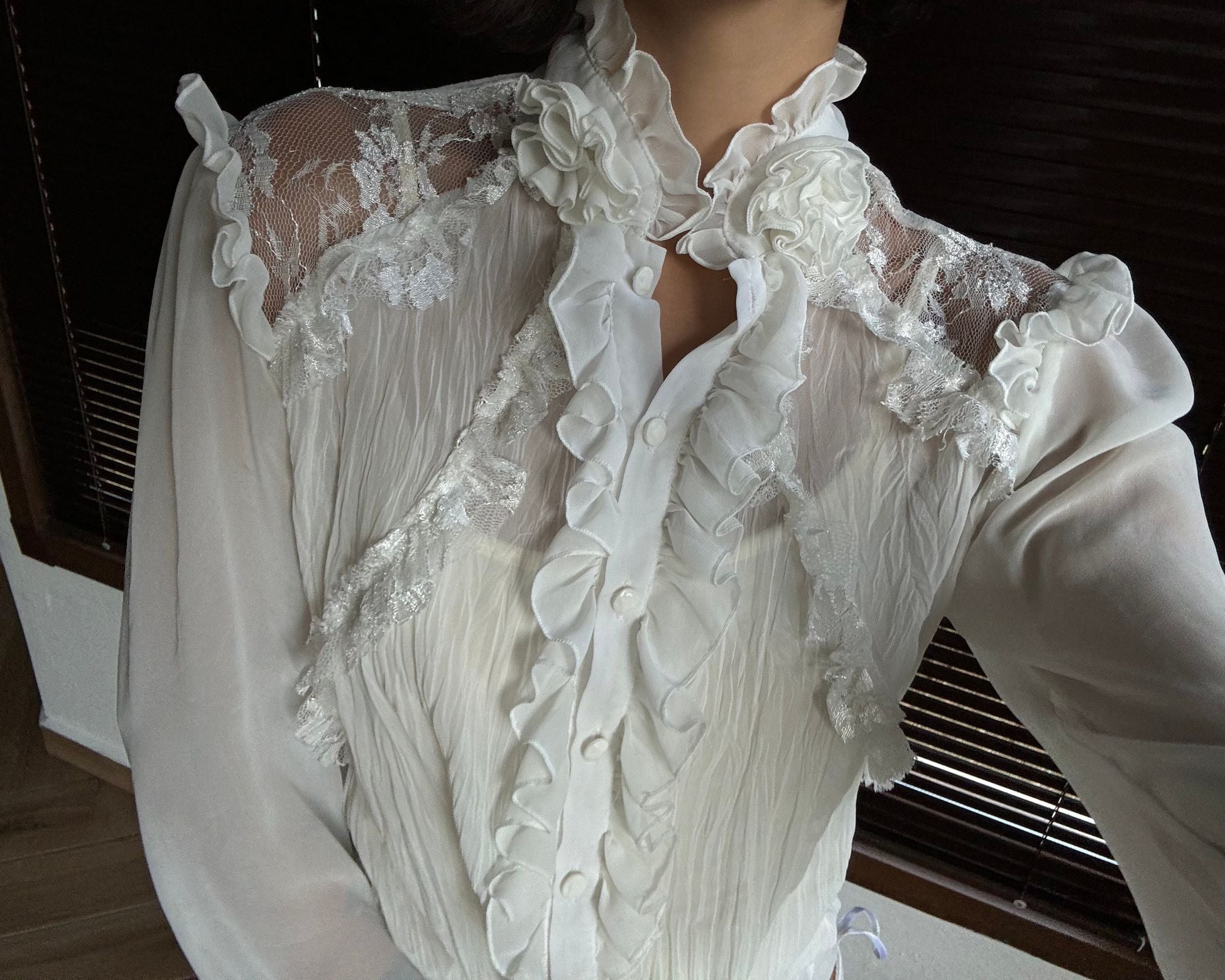 Lace Detailed Chiffon Shirt