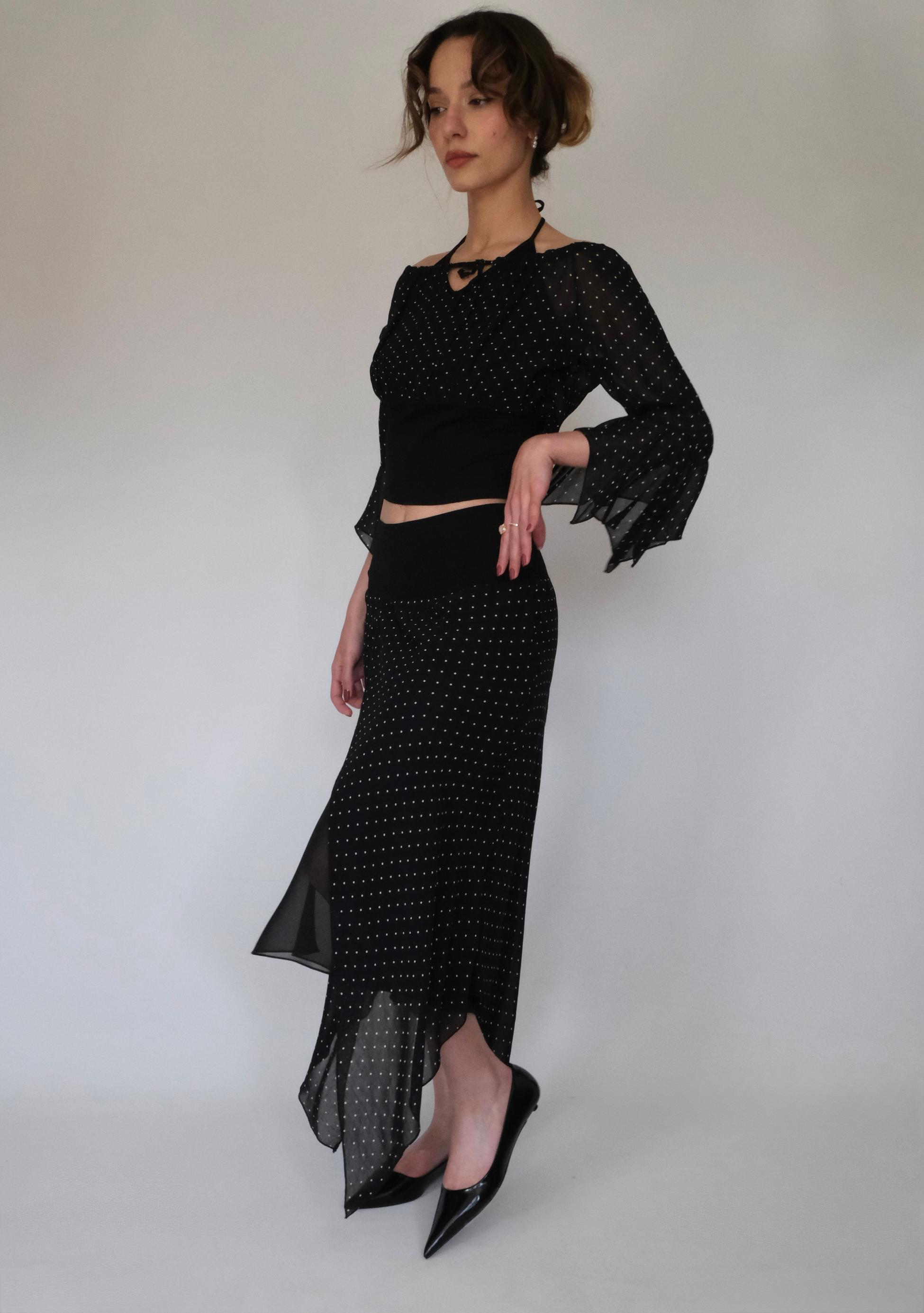 Chiffon Polka Dot Two Piece Suit