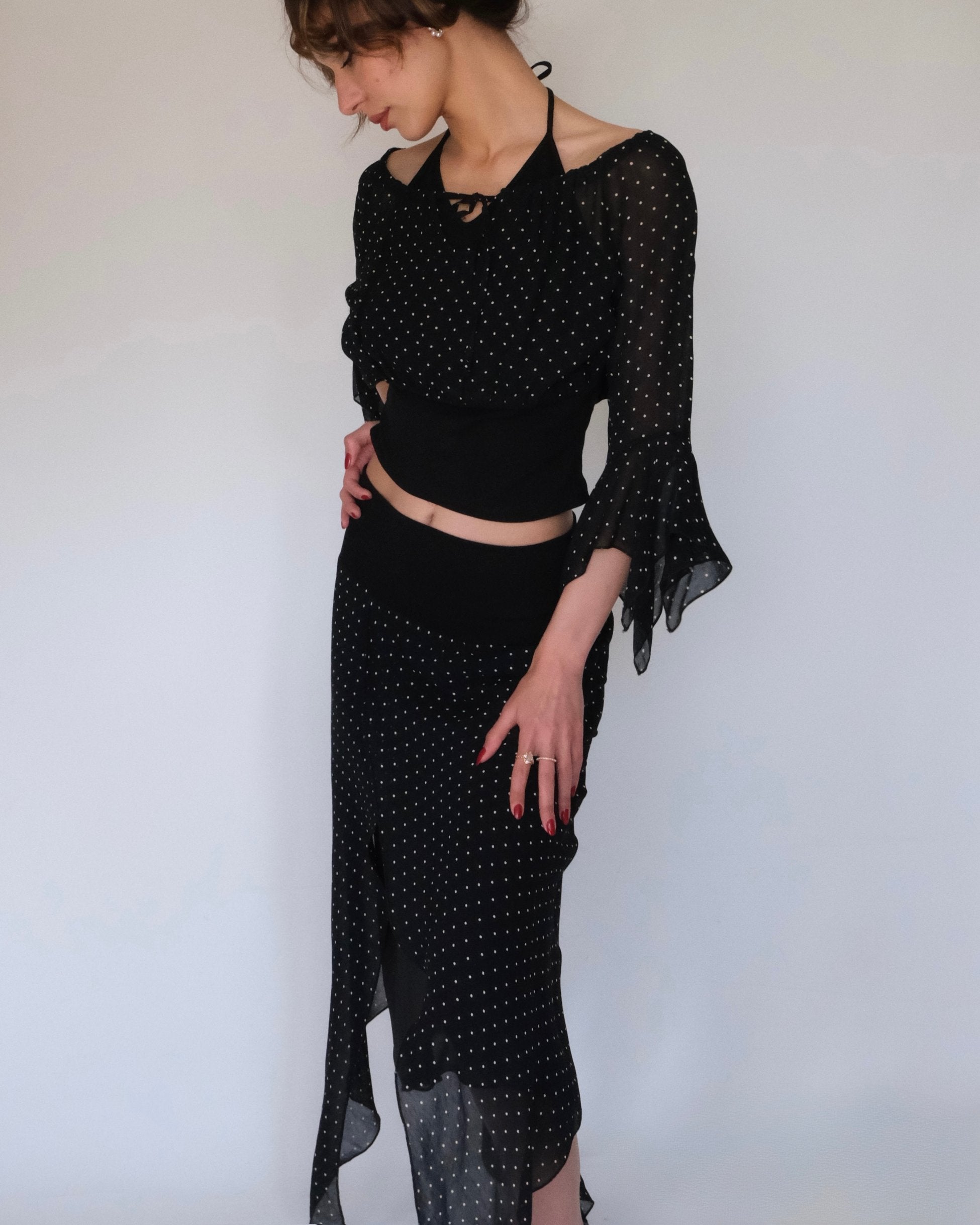 Chiffon Polka Dot Two Piece Suit