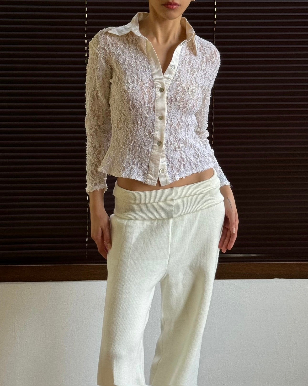 Lace Shirt with Satin Detail