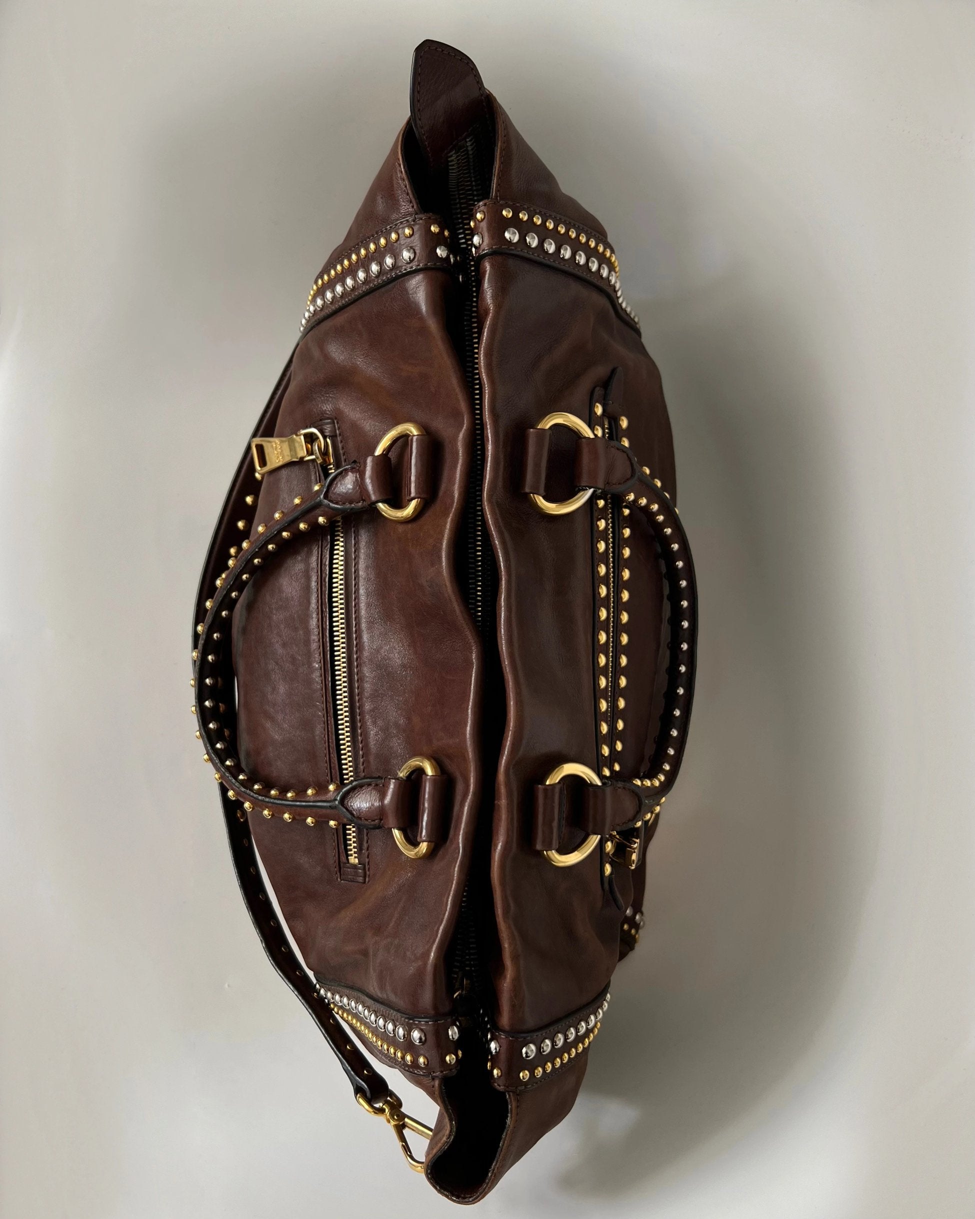 Prada Staple Detailed Brown Craquelle Bag