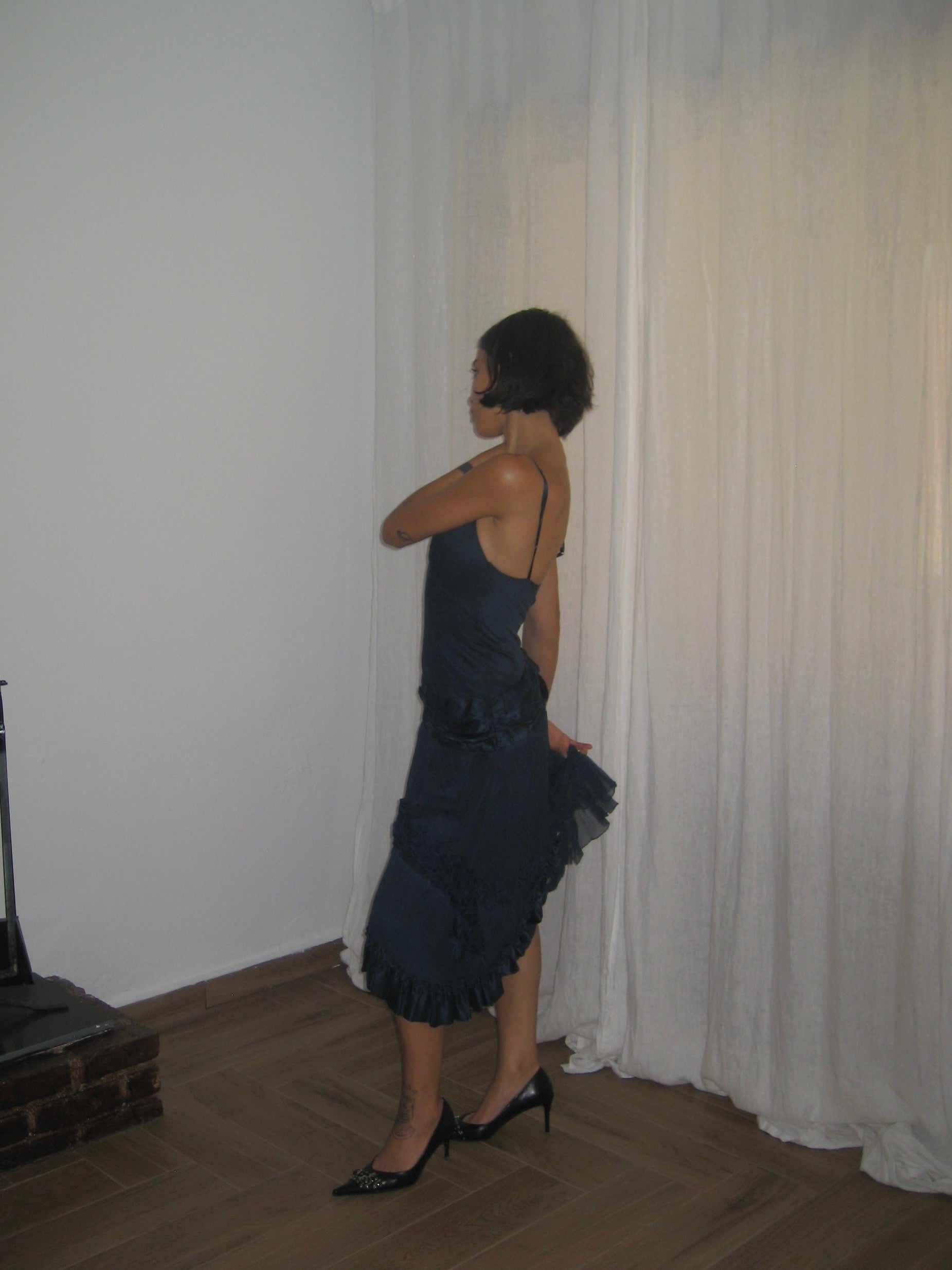 Navy Blue Silk Dress