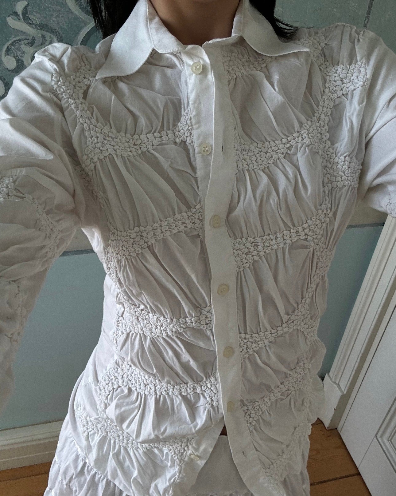 White Shirt with Gathered Detail