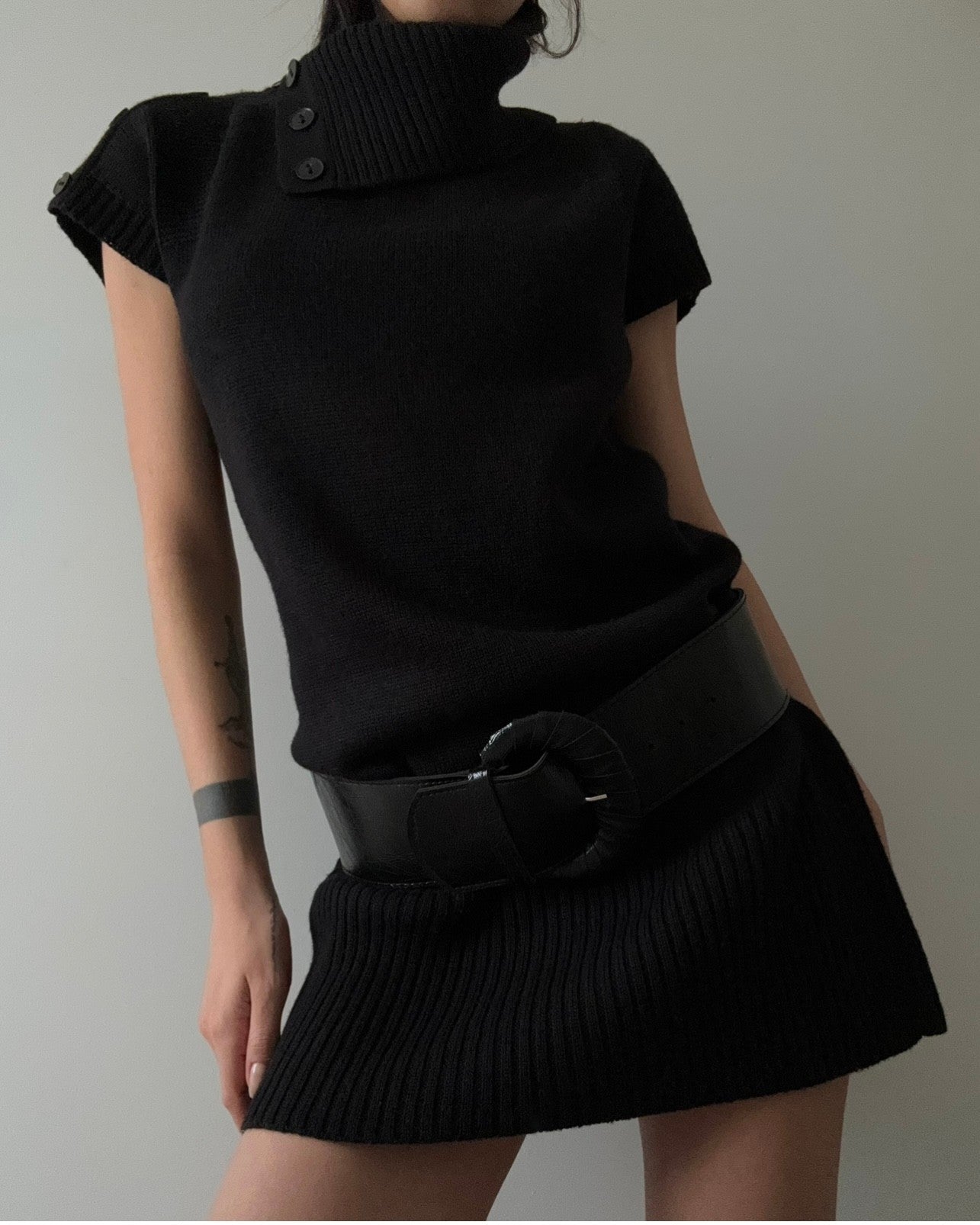 Asymmetrical Collar Black Dress