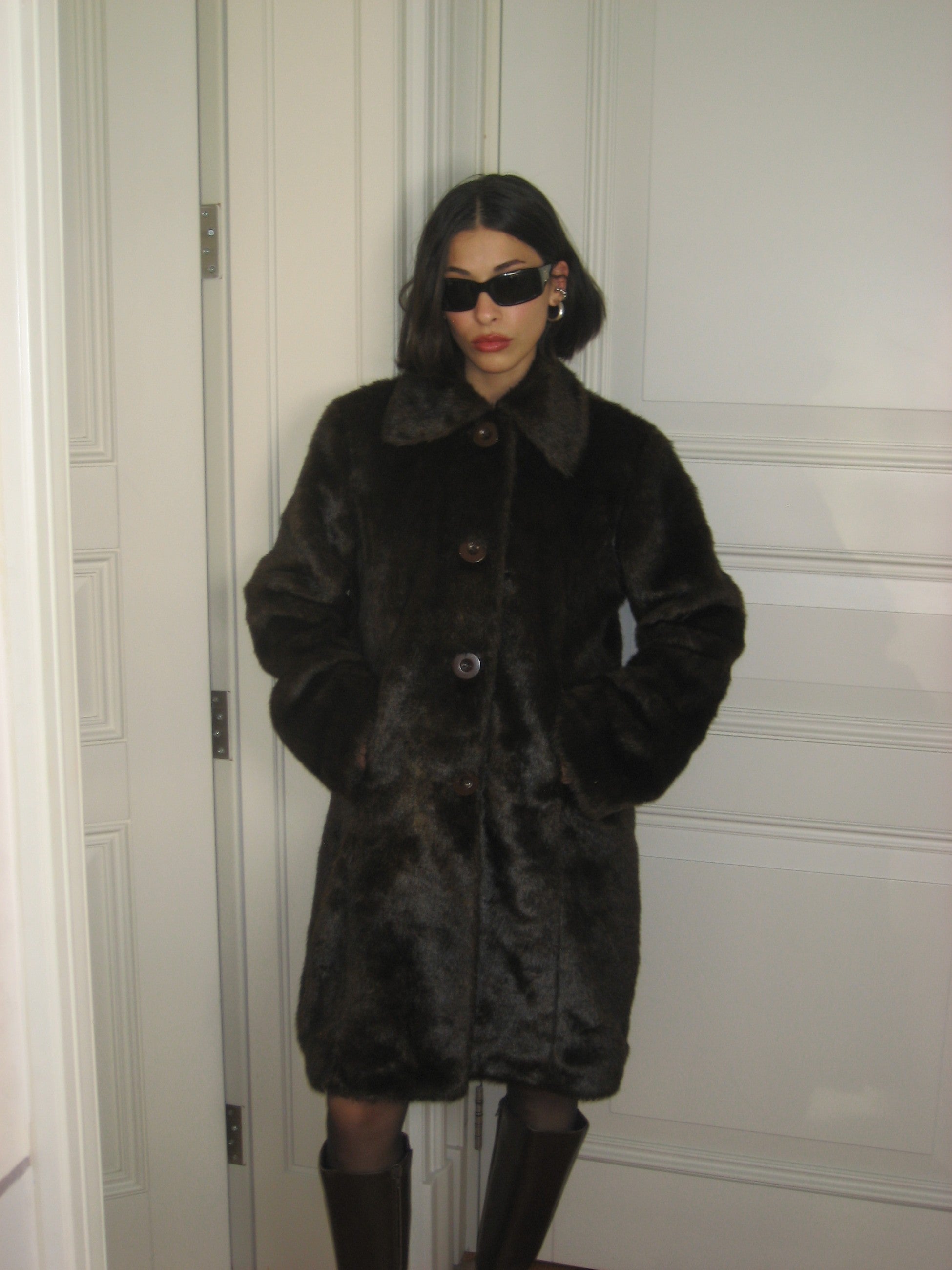 Brown Plush Fur with Buttons