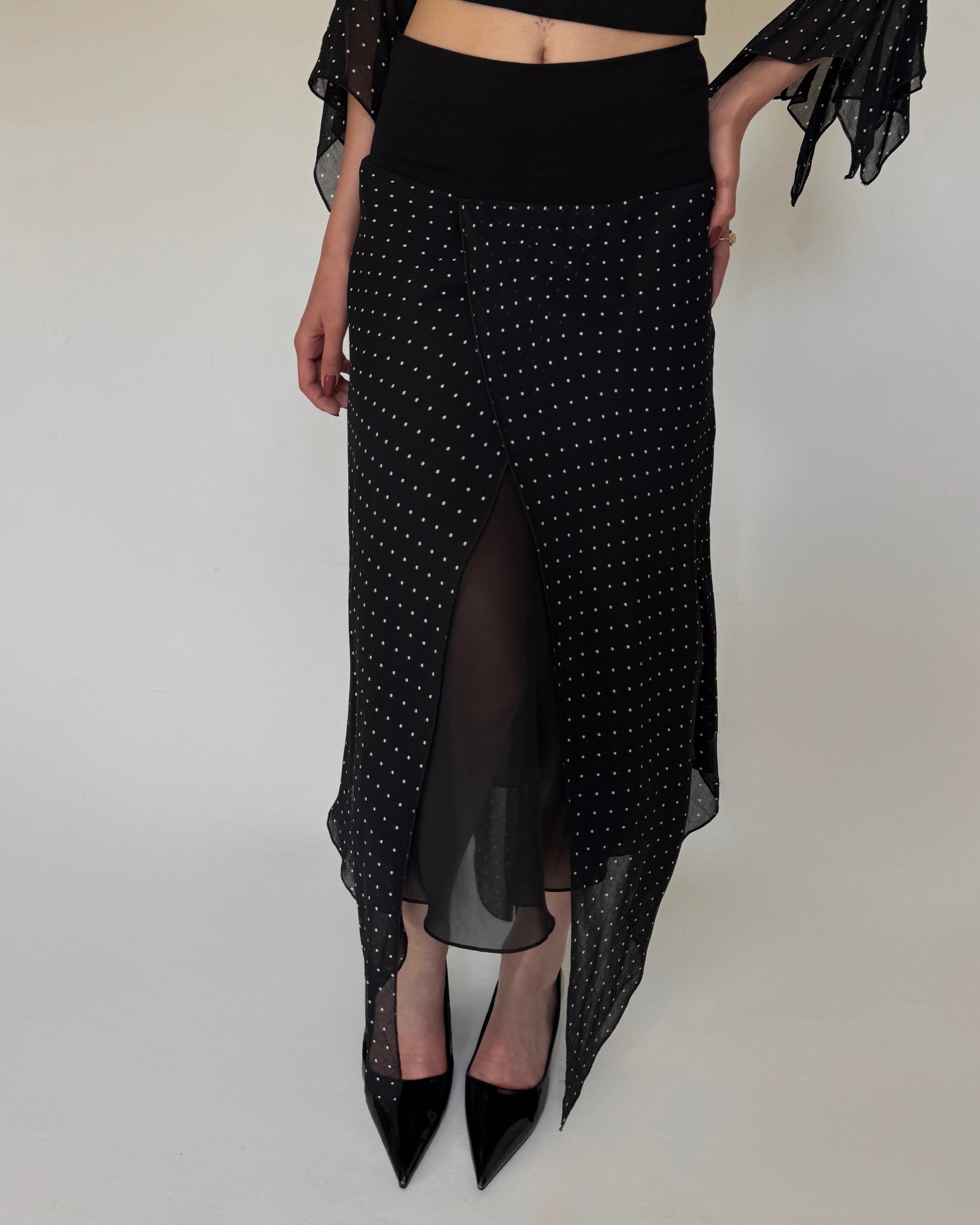 Chiffon Polka Dot Two Piece Suit