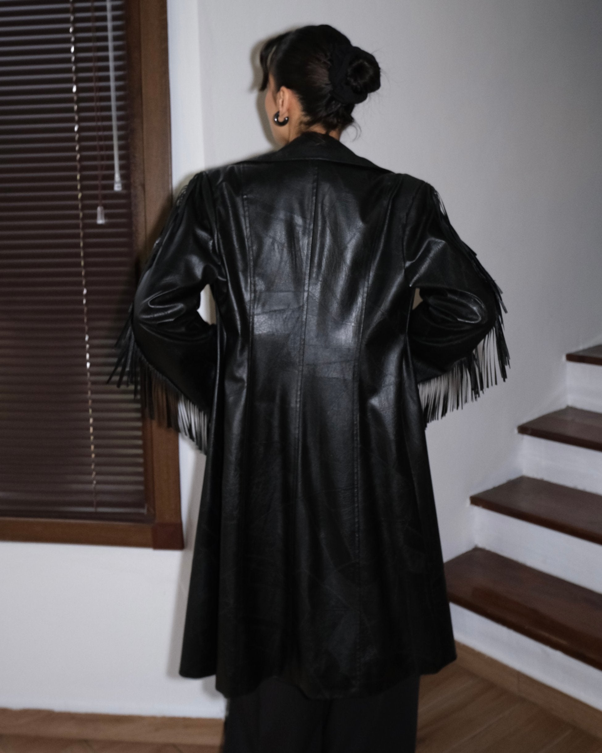 Tasseled Leather Look Jacket