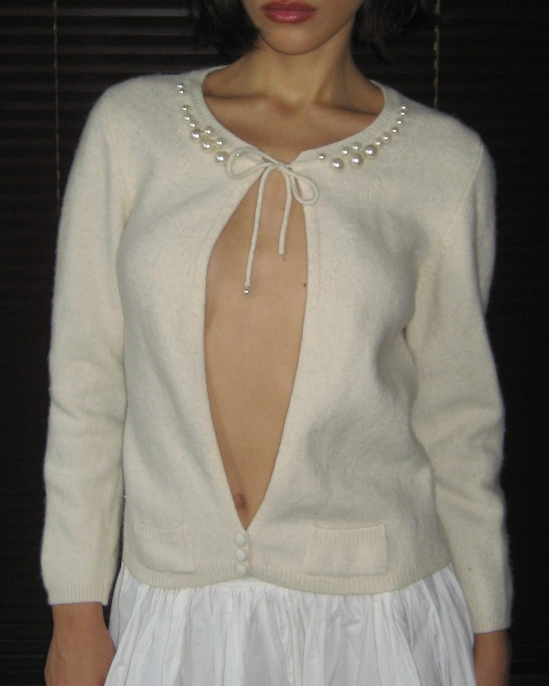 Pearl Detailed Wool Cardigan