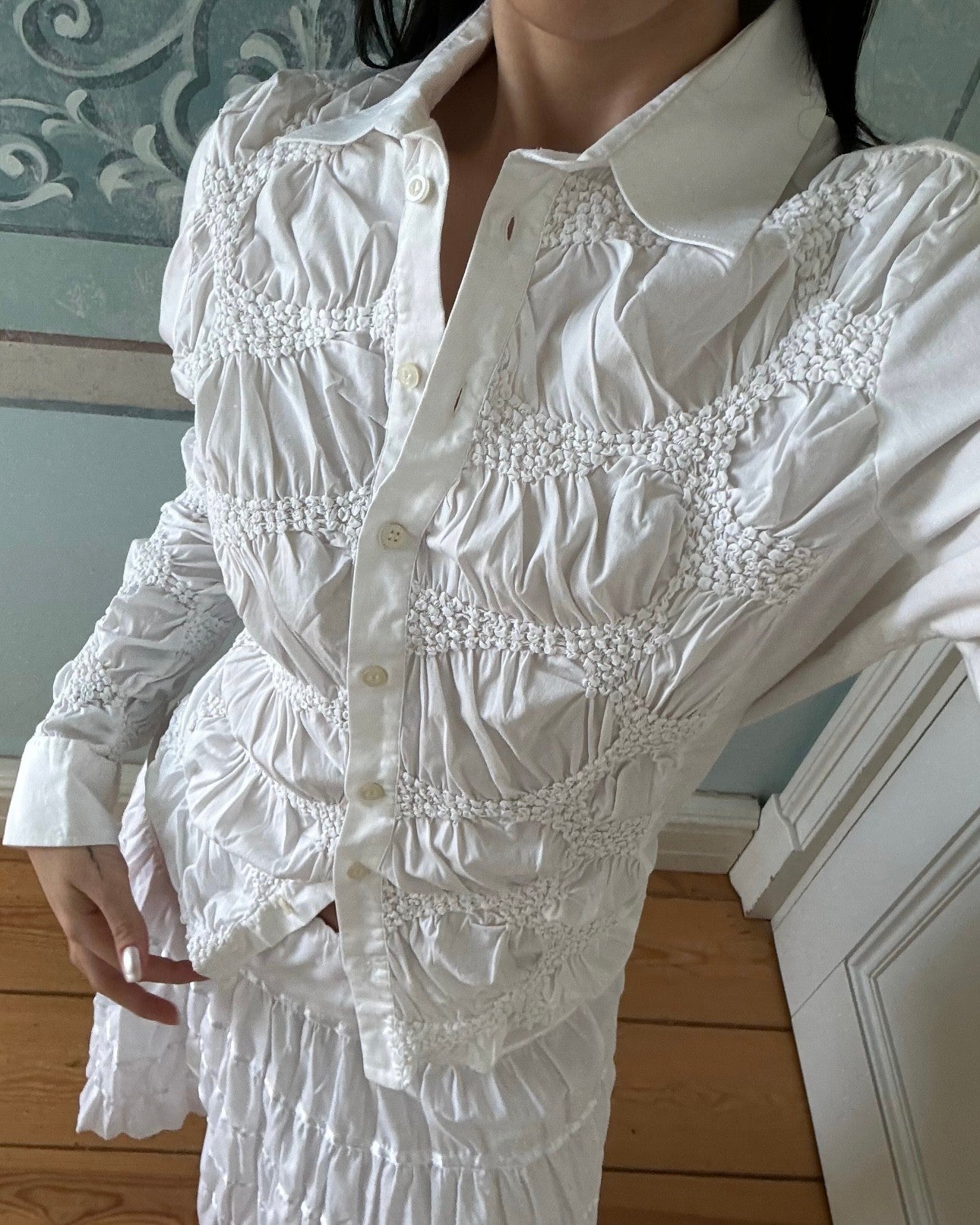 White Shirt with Gathered Detail