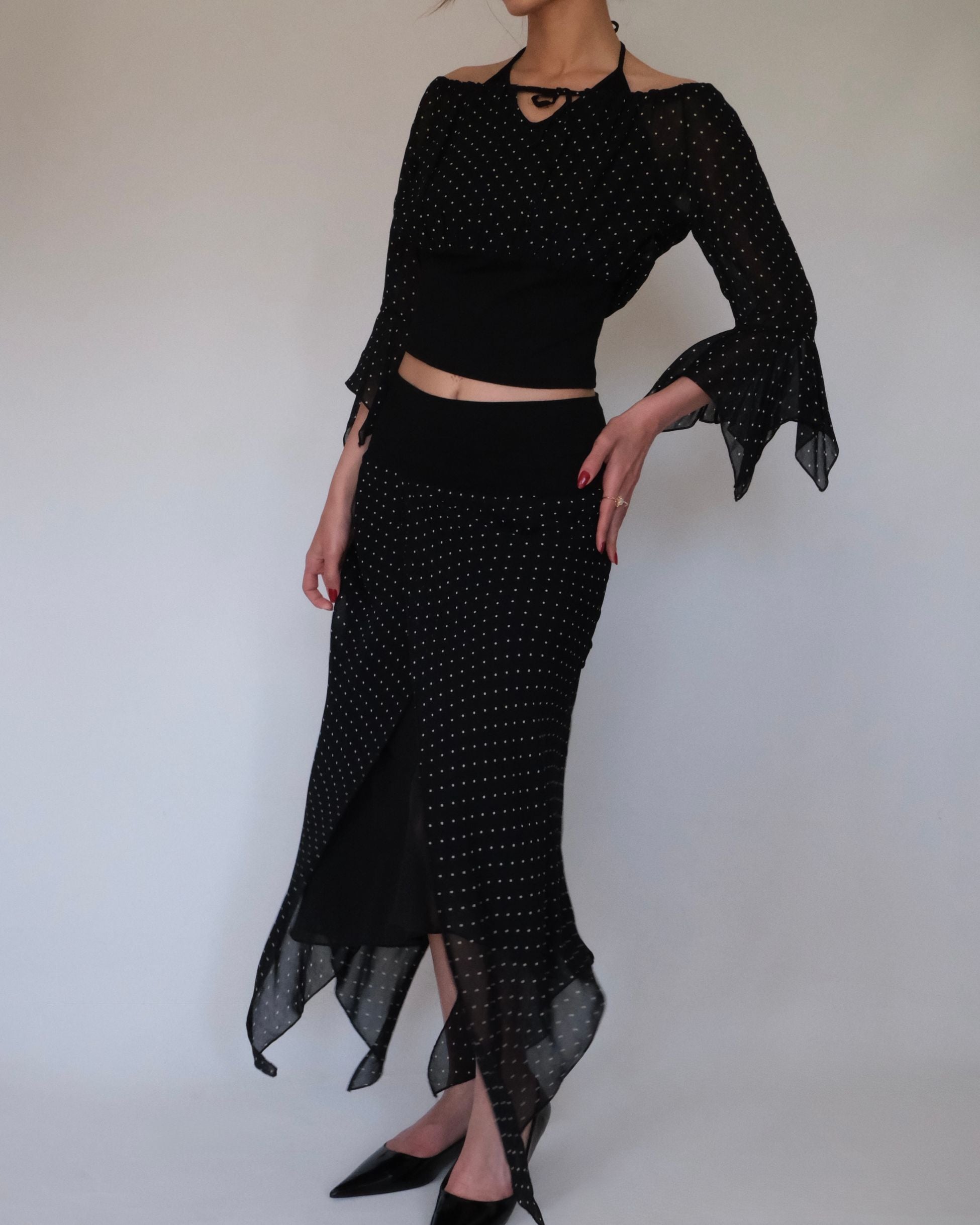 Chiffon Polka Dot Two Piece Suit