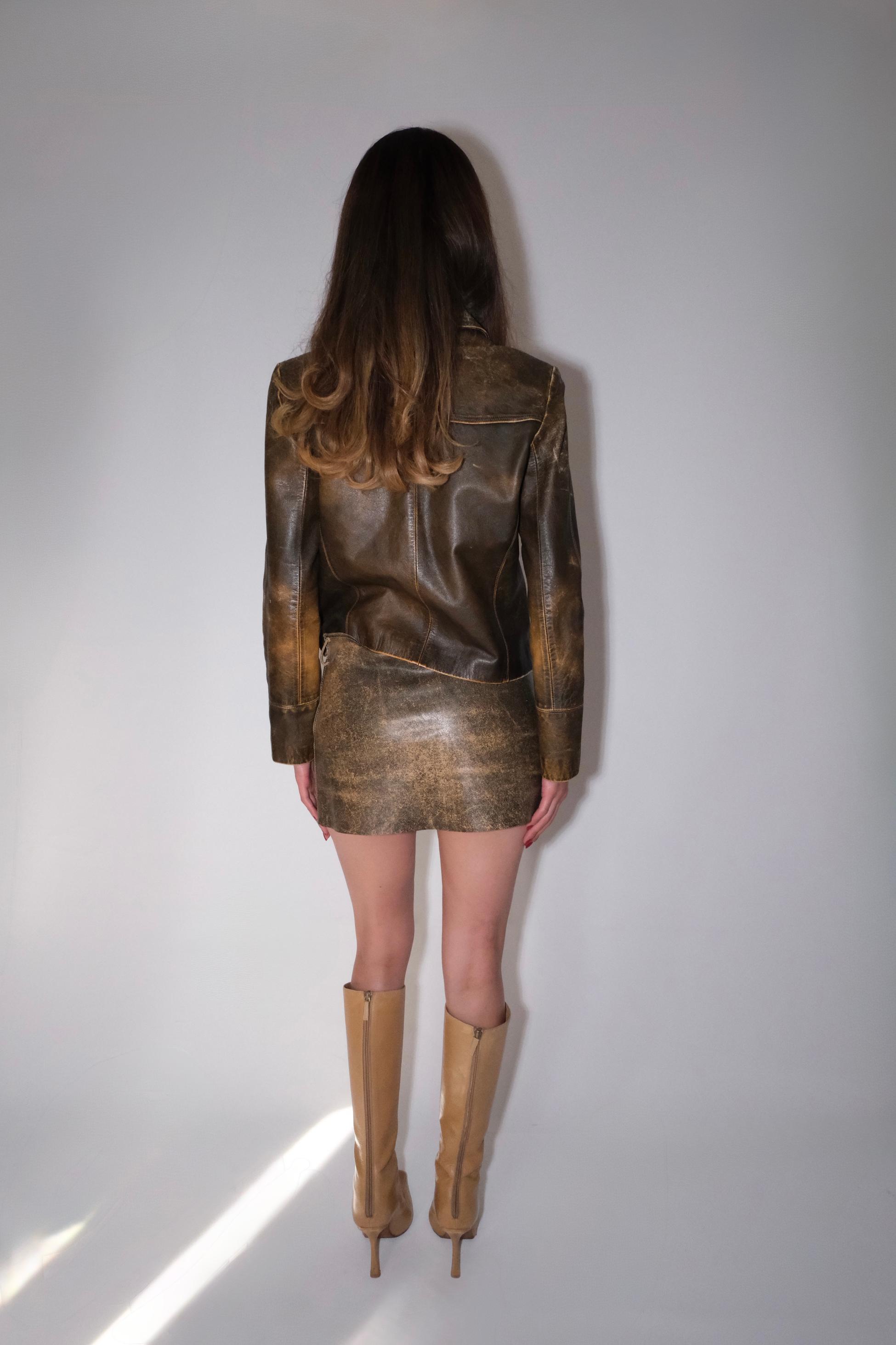 Leather Skirt with Antiqued Details