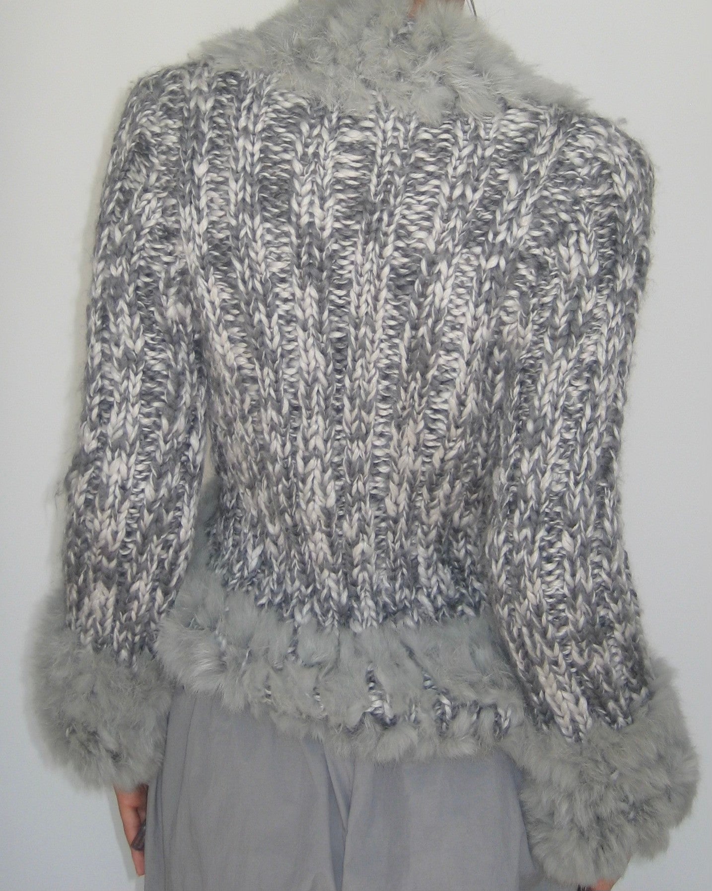 Gray Cardigan with Fur Collar Detail