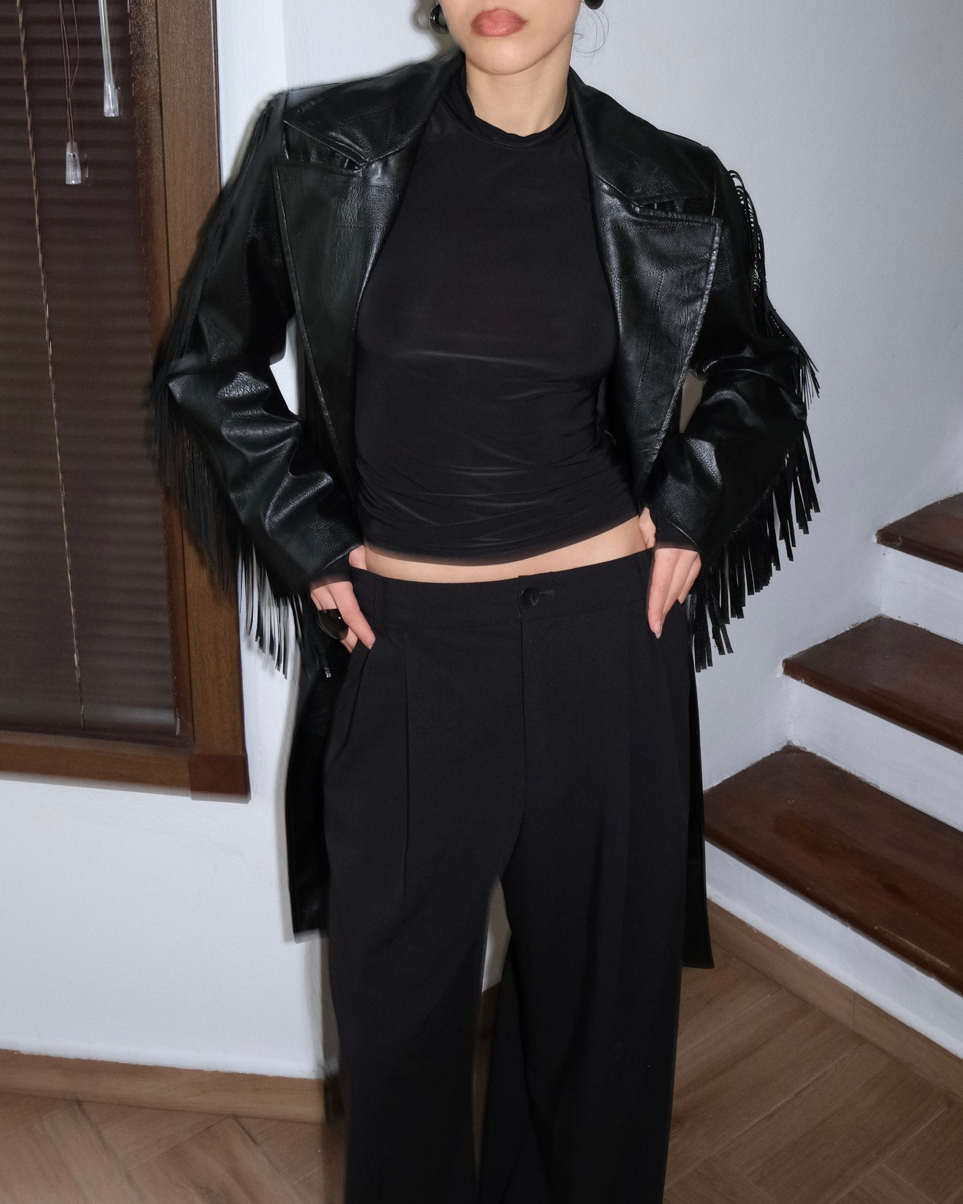 Tasseled Leather Look Jacket