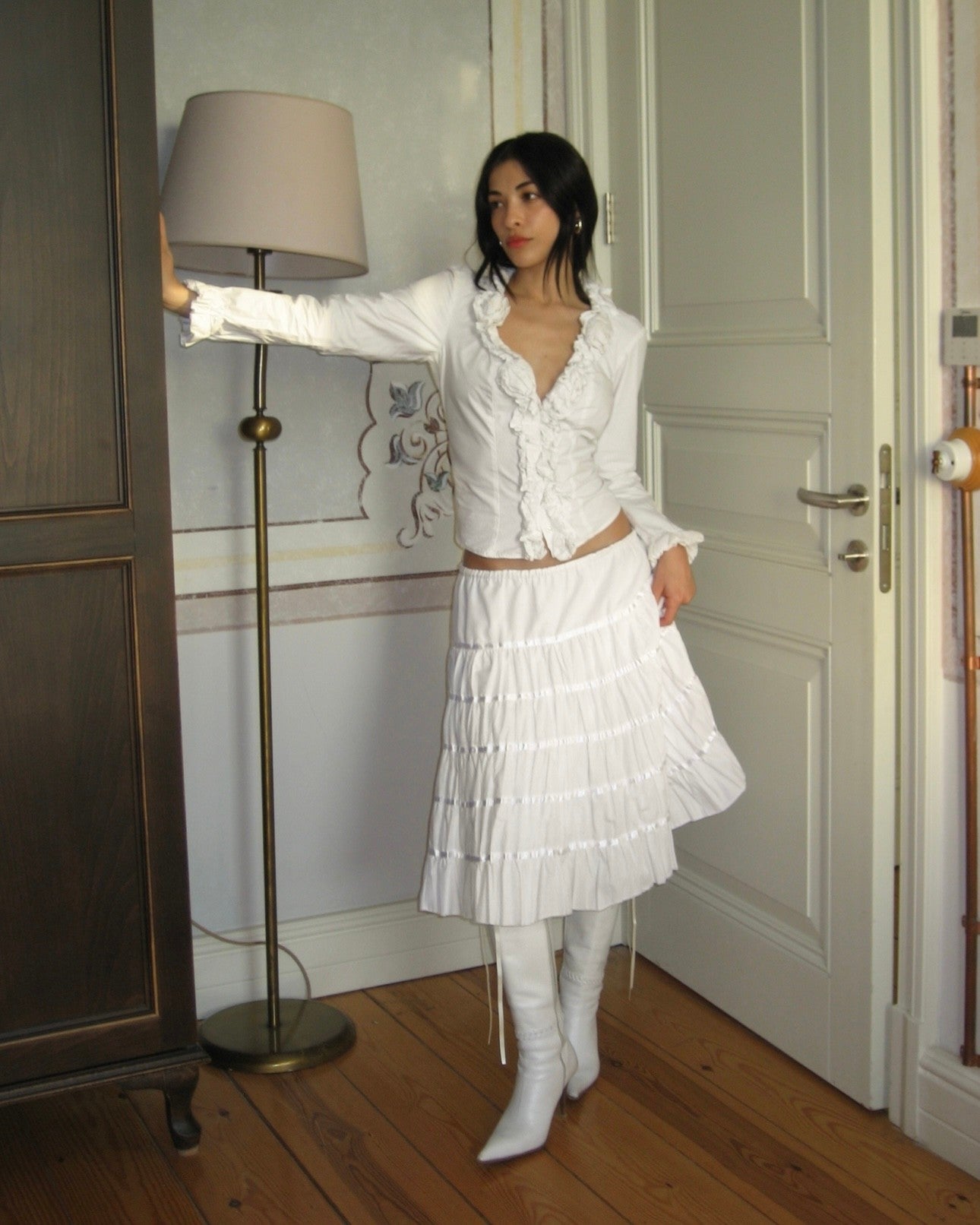 White Shirt with Rose Details