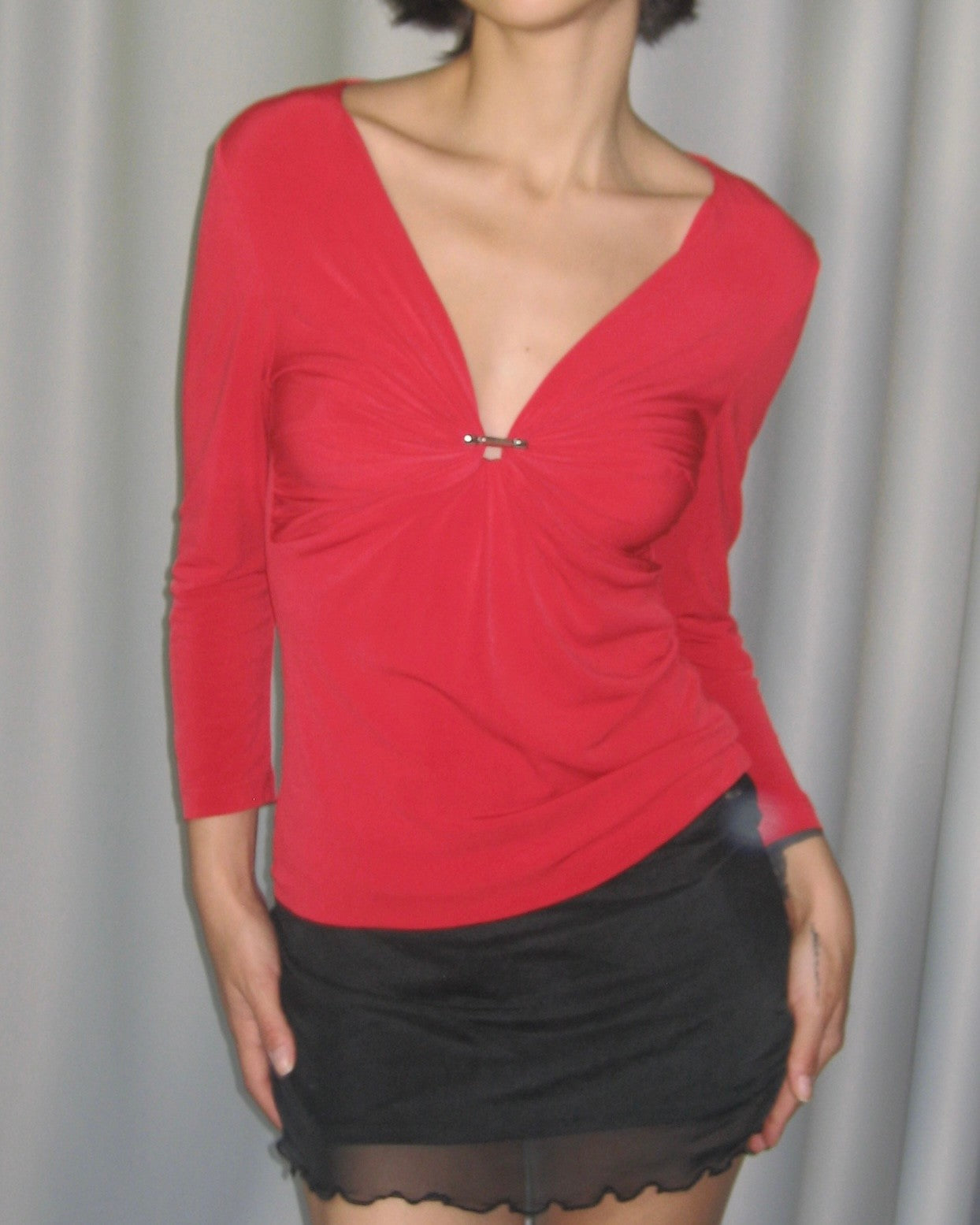 Red Blouse with Buckle Detail