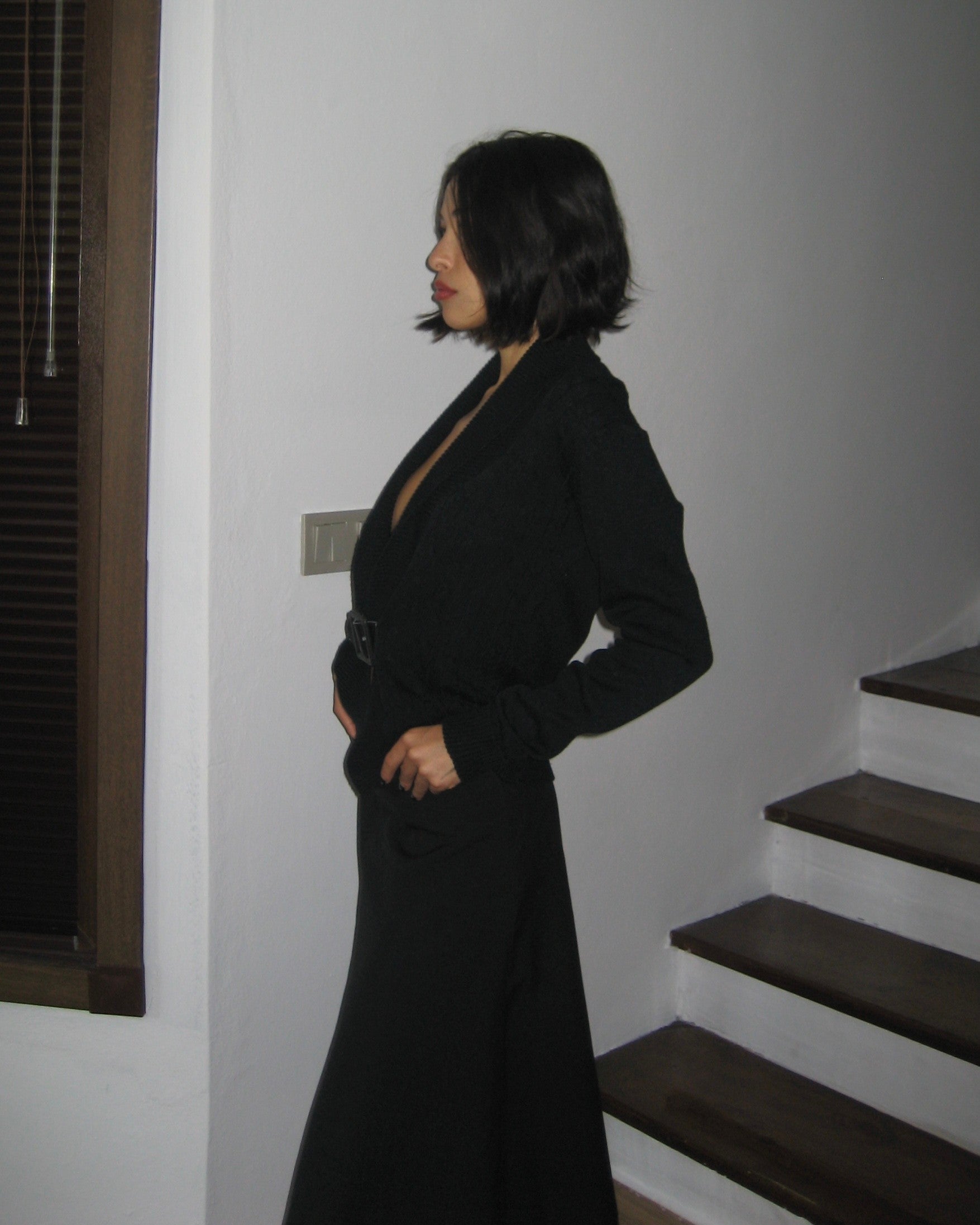 Belted Black Cardigan