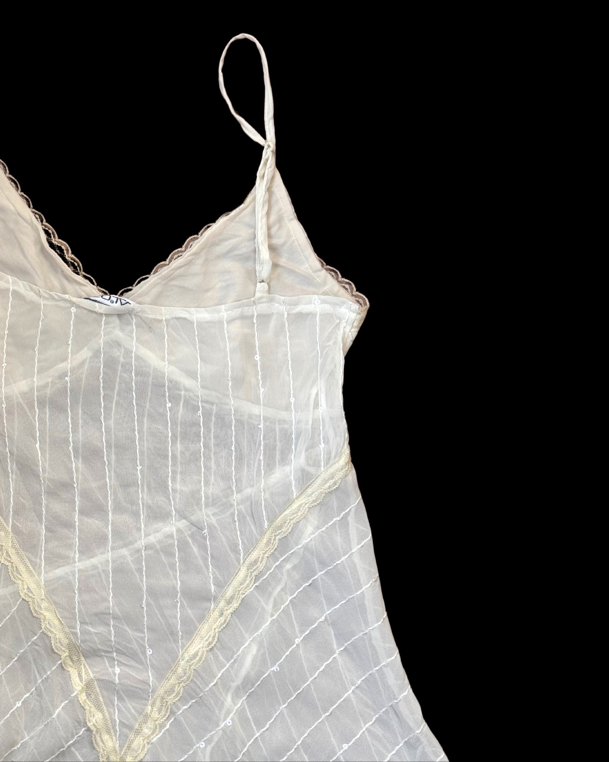Asymmetrical Cut Strap Tulle Blouse
