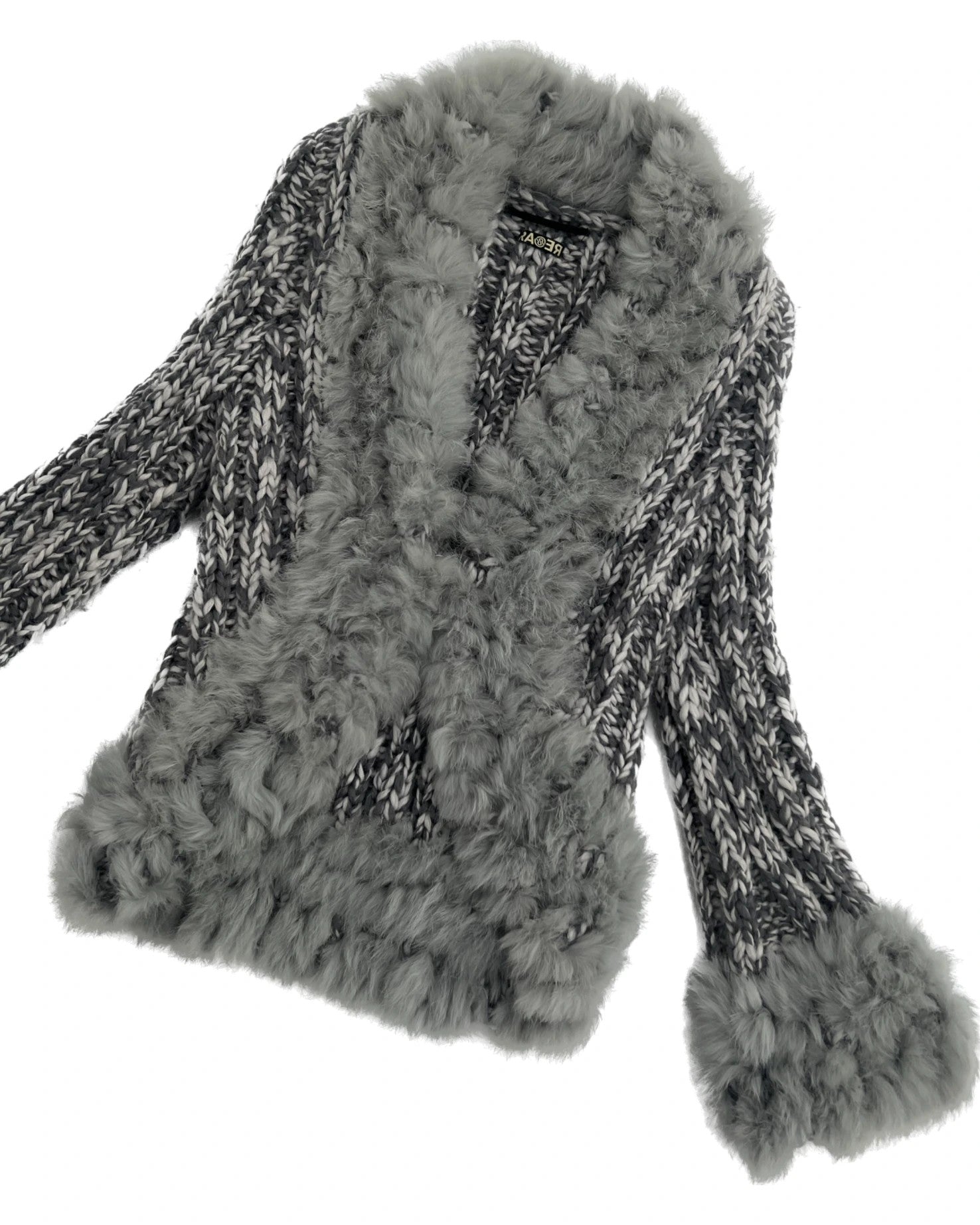Gray Cardigan with Fur Collar Detail