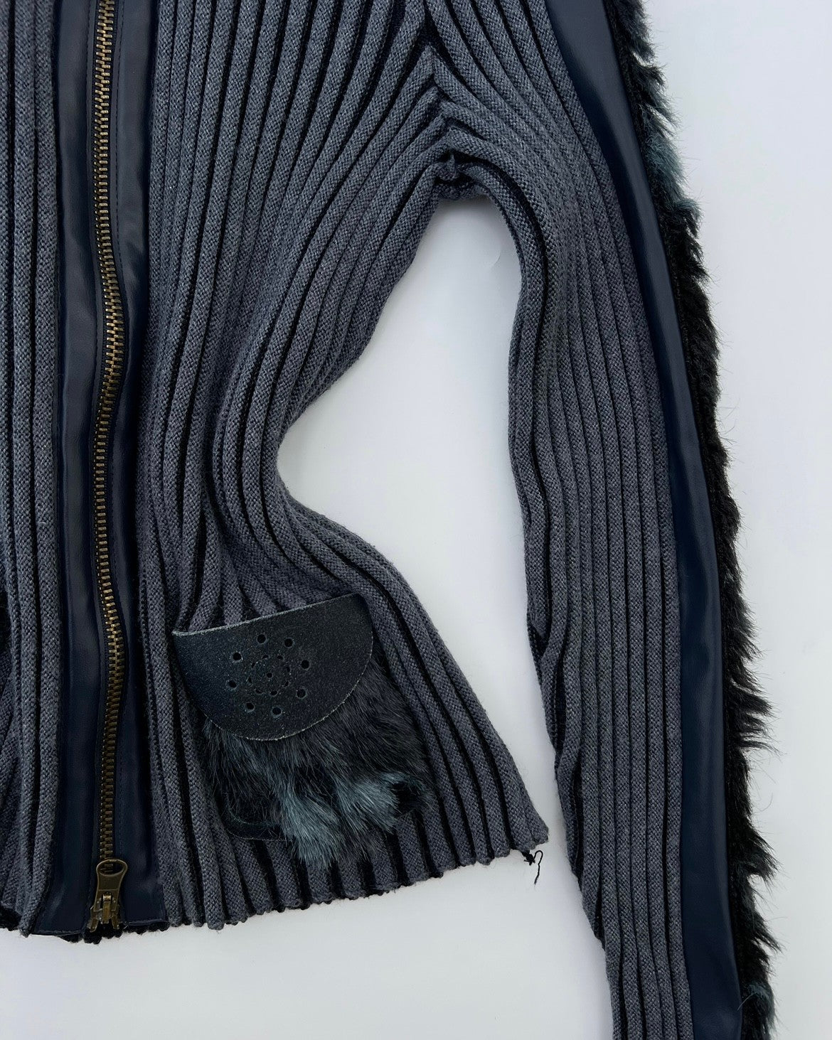Navy Blue Fur Detailed Cardigan