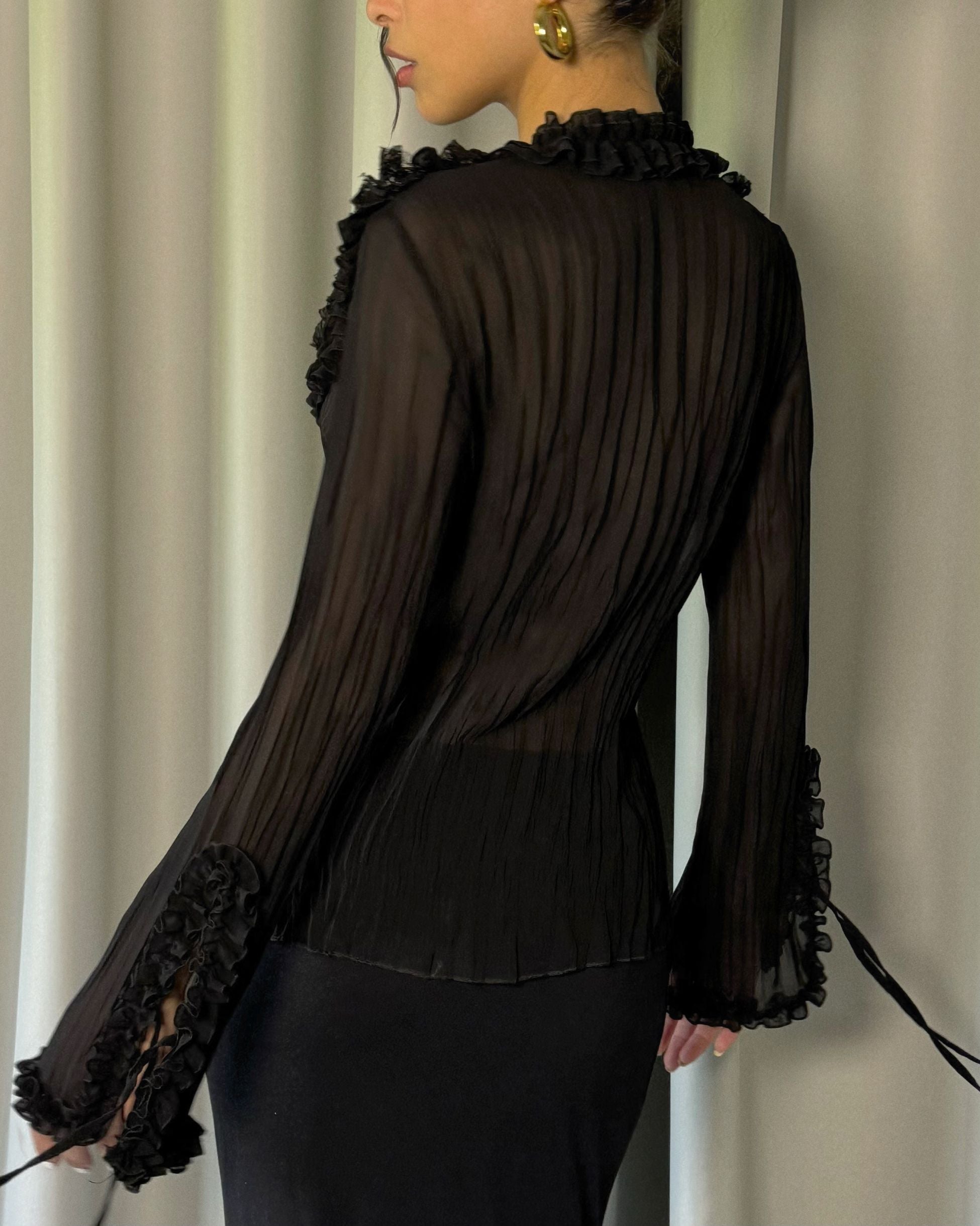 Black Shirt with Ruffle Detail