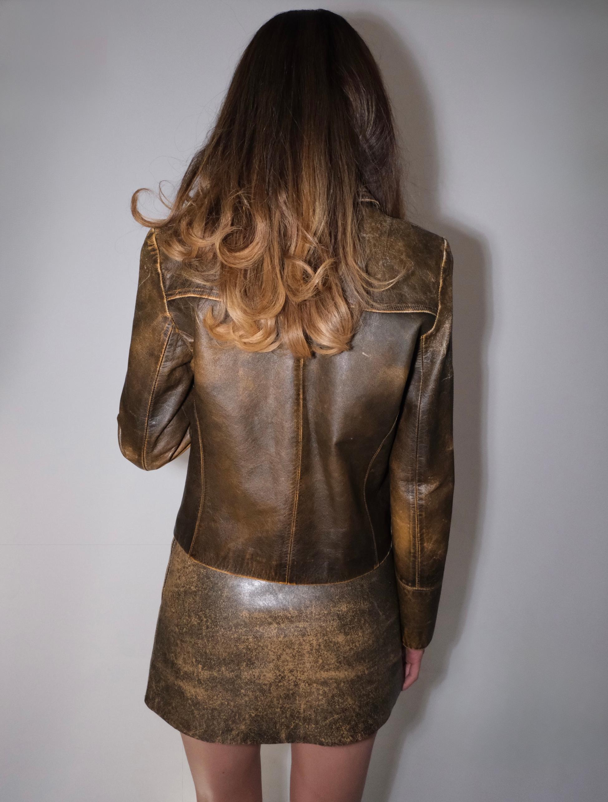 Leather Skirt with Antiqued Details