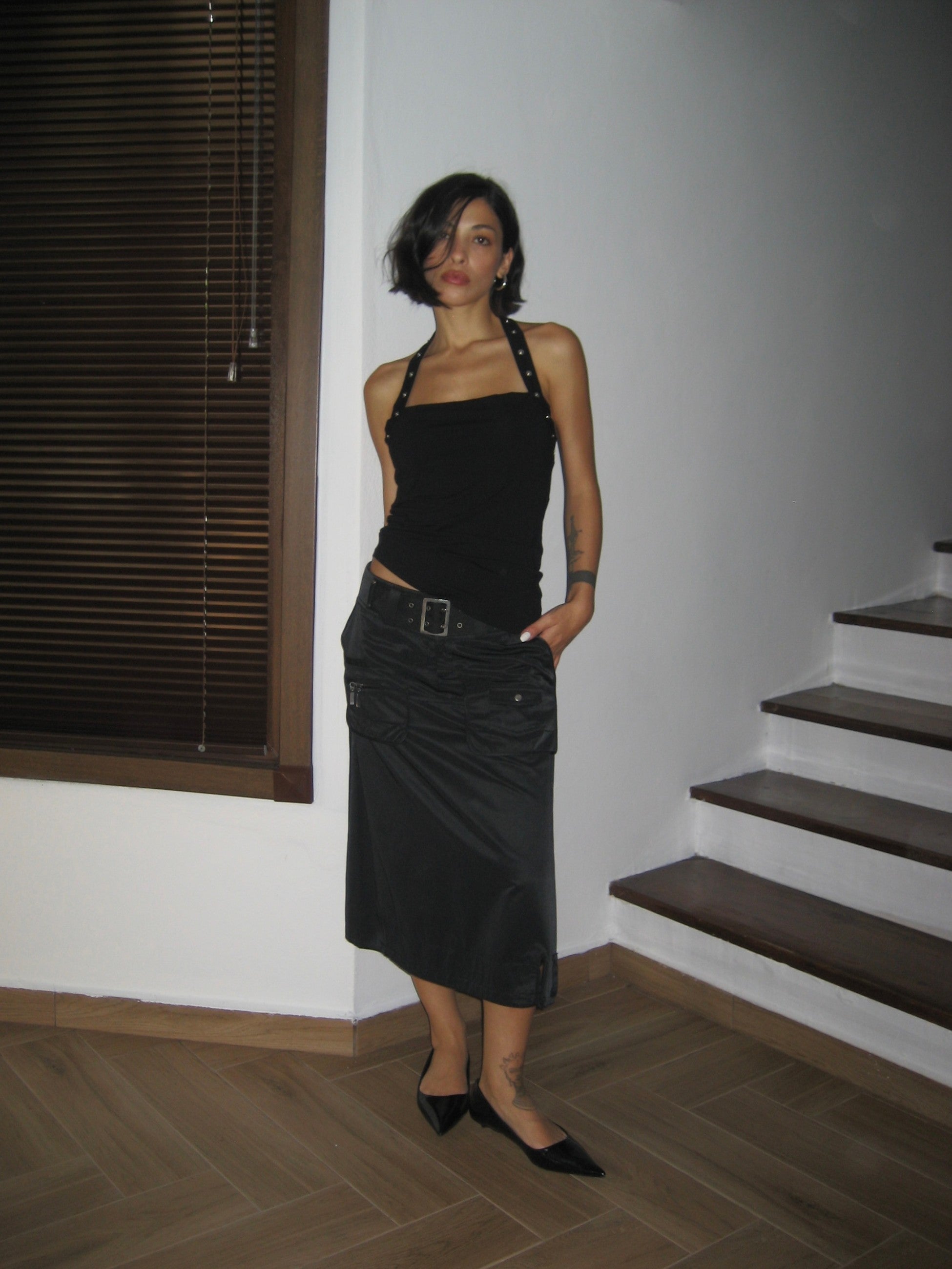 Belted Black Skirt