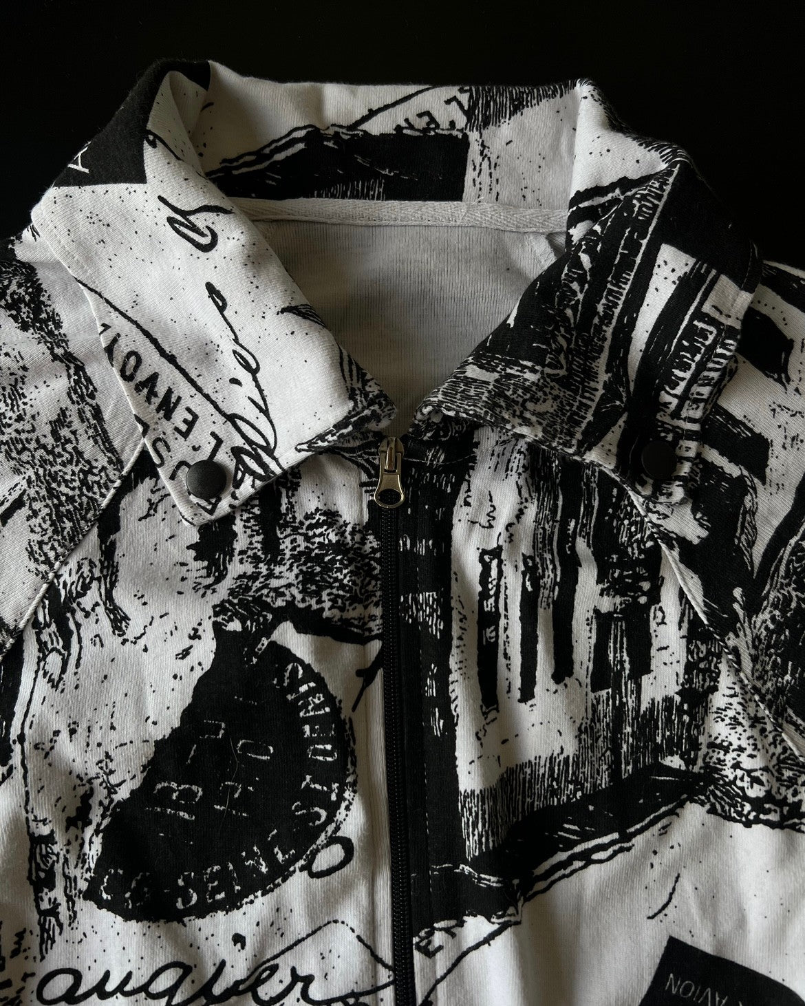 Newspaper Printed Zippered Dress