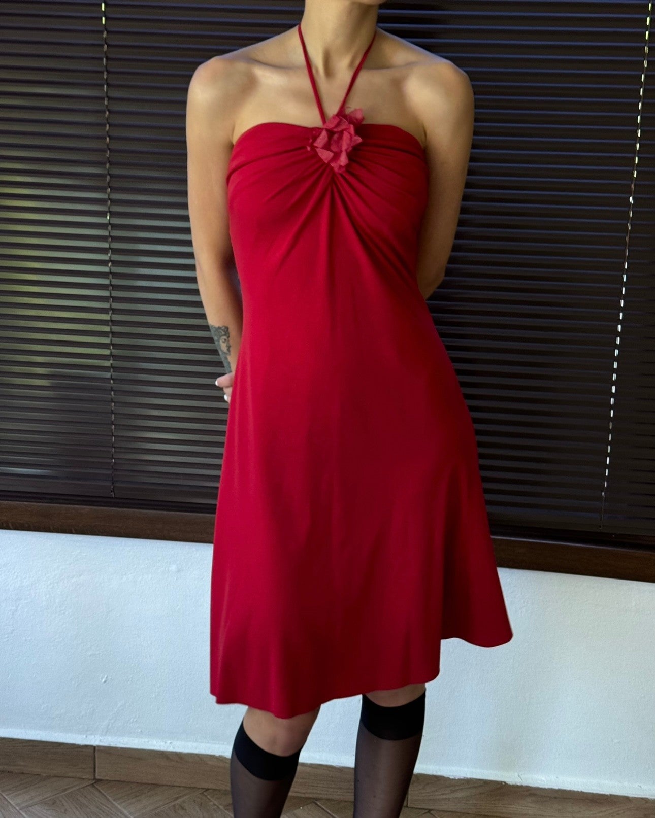 Red Dress with Flower Details