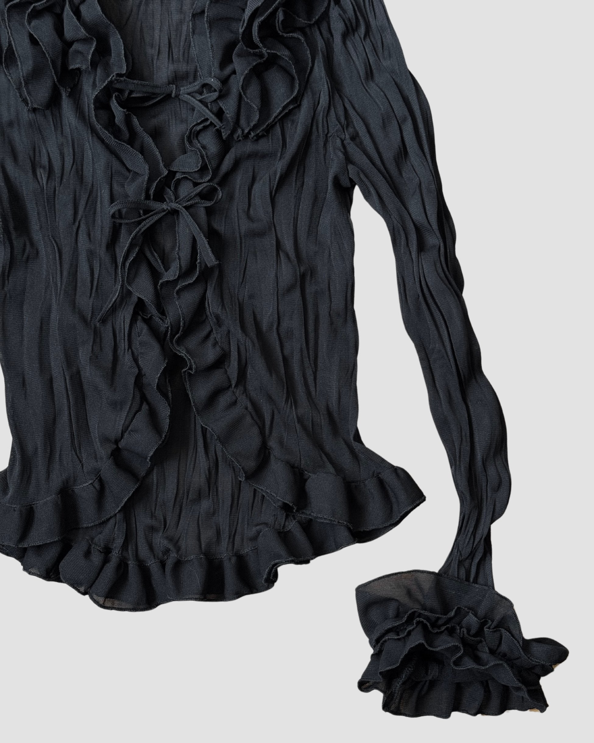 Tied Black Tulle Blouse