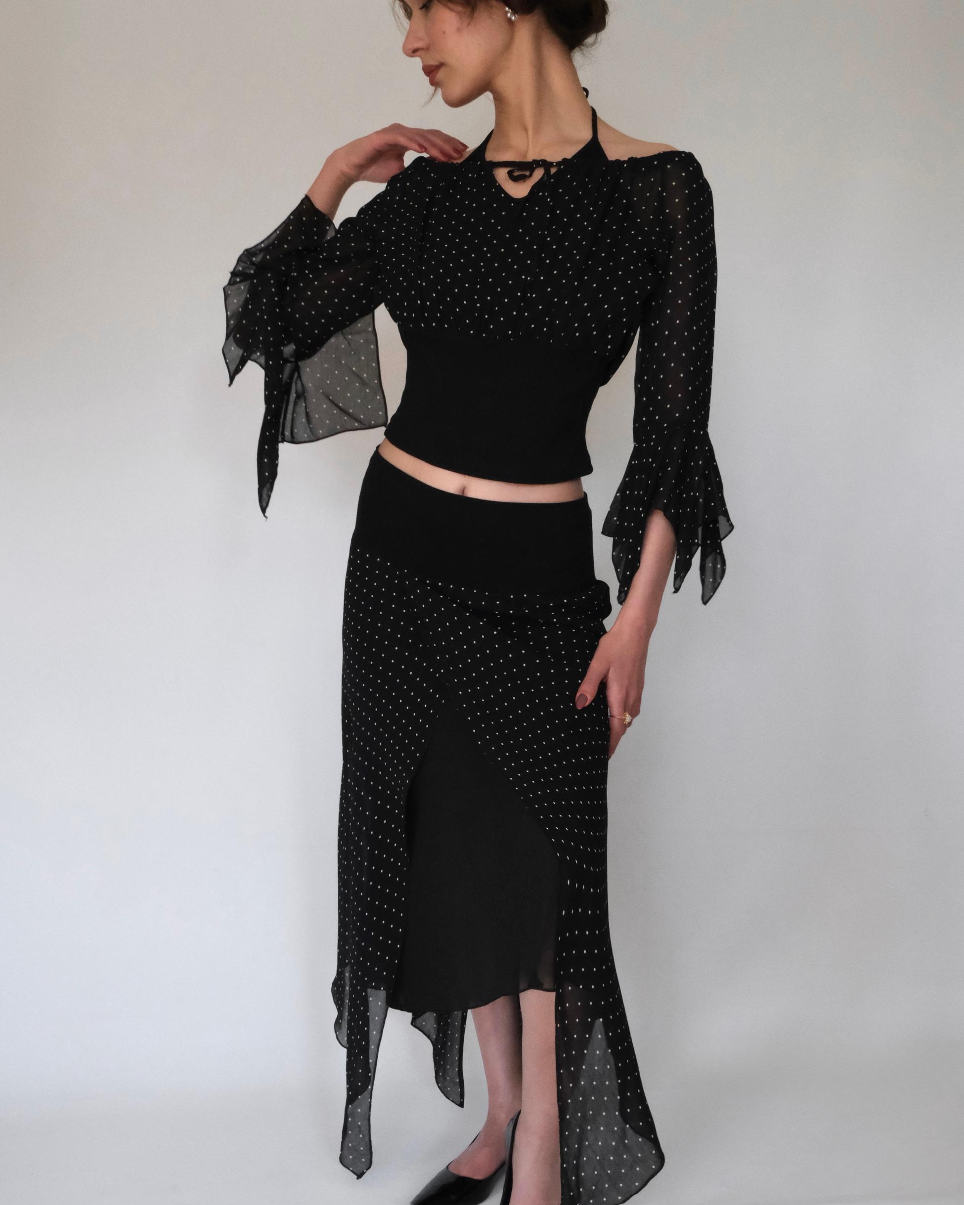 Chiffon Polka Dot Two Piece Suit