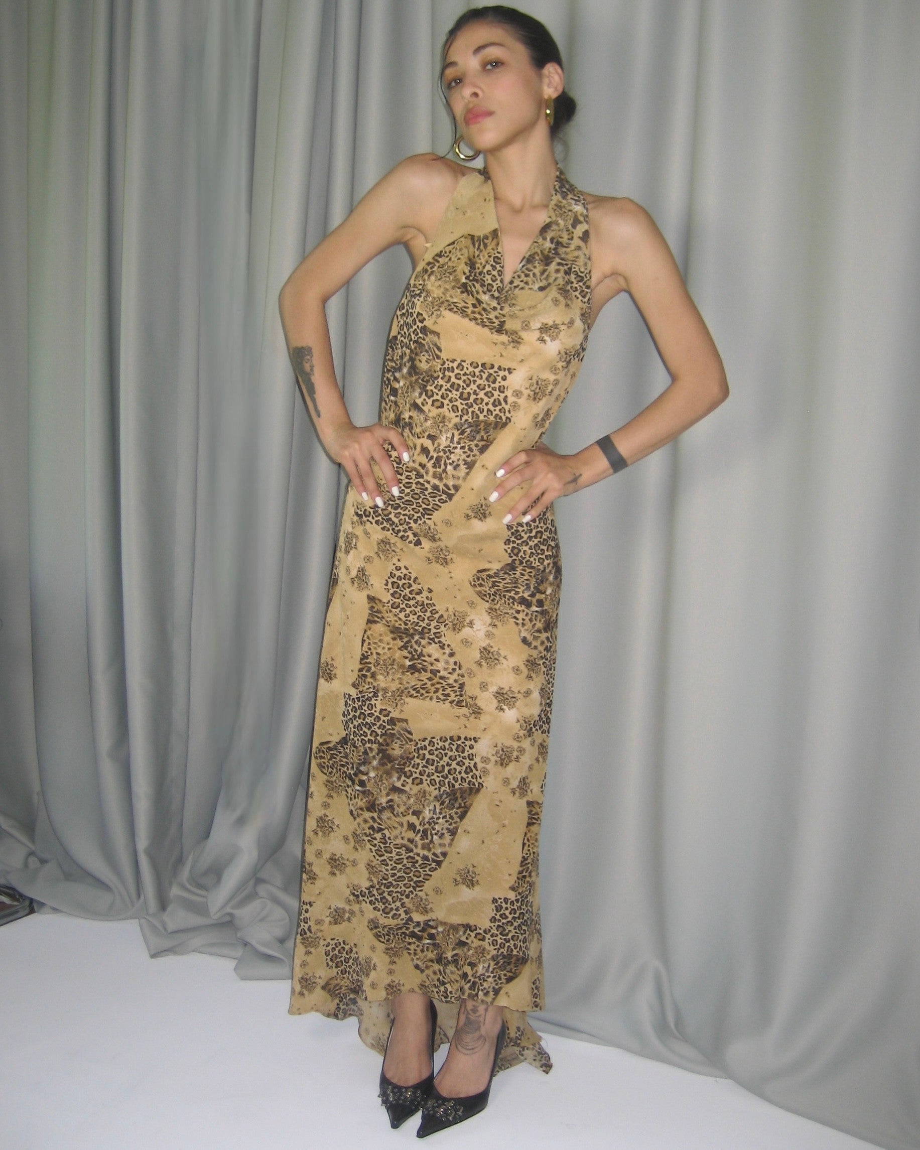 Cowl Neck Leopard Dress