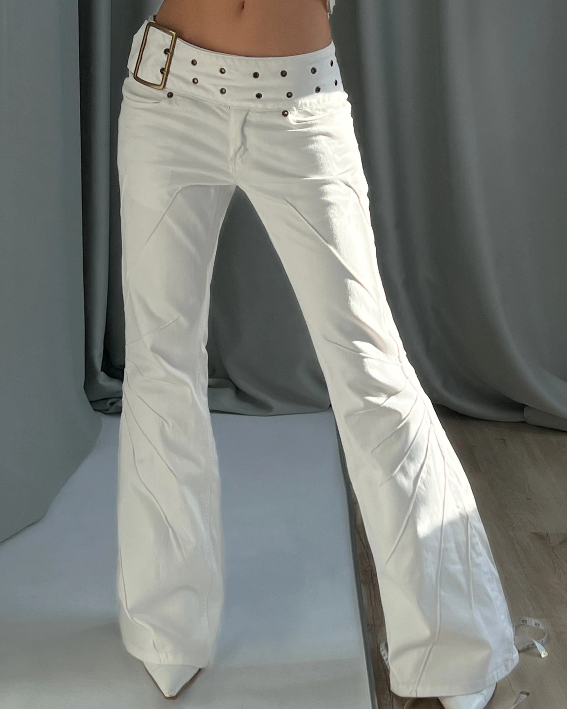 Vintage White Trousers with Belt Detail