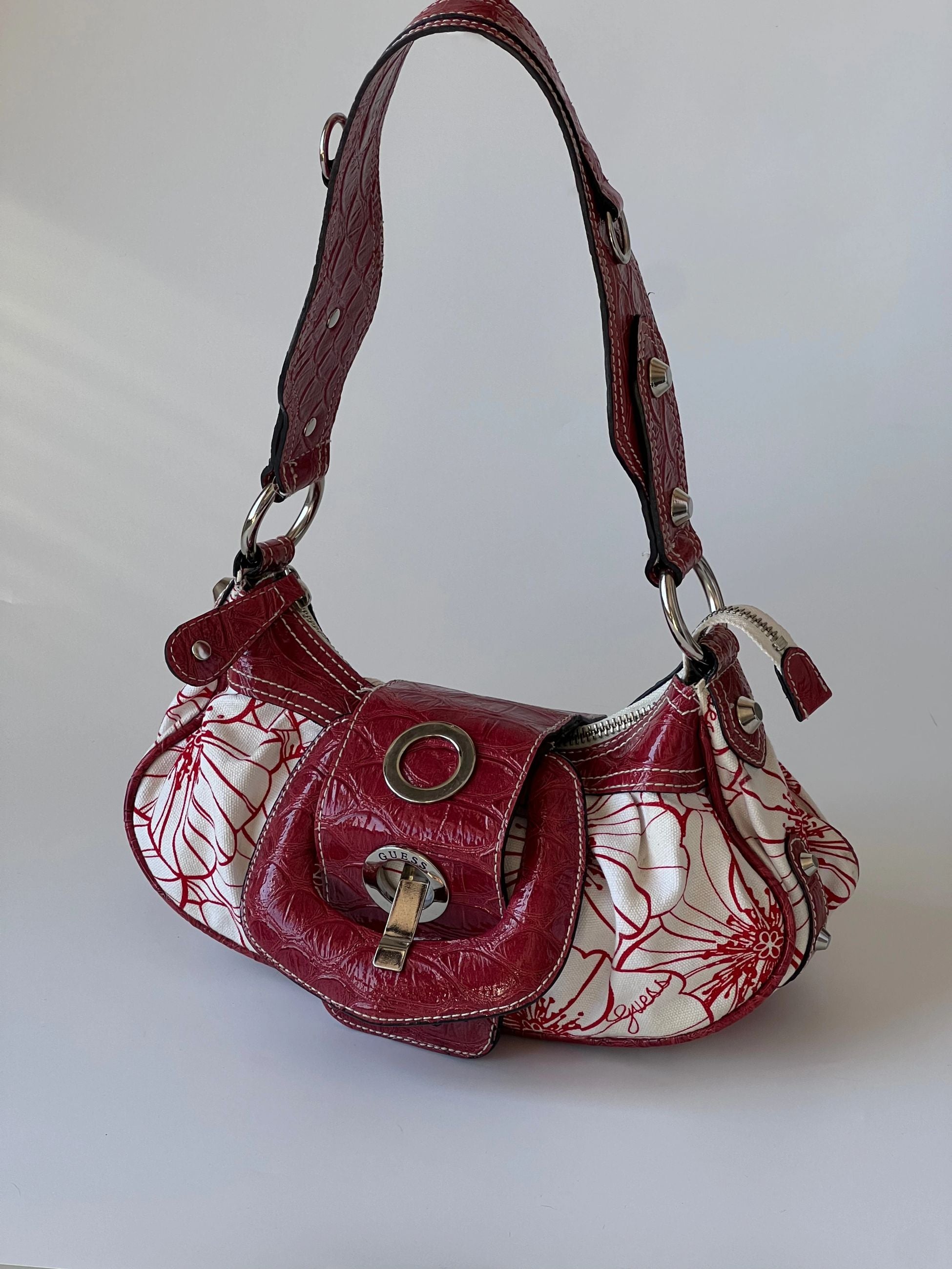 Floral Patterned Red Guess Bag