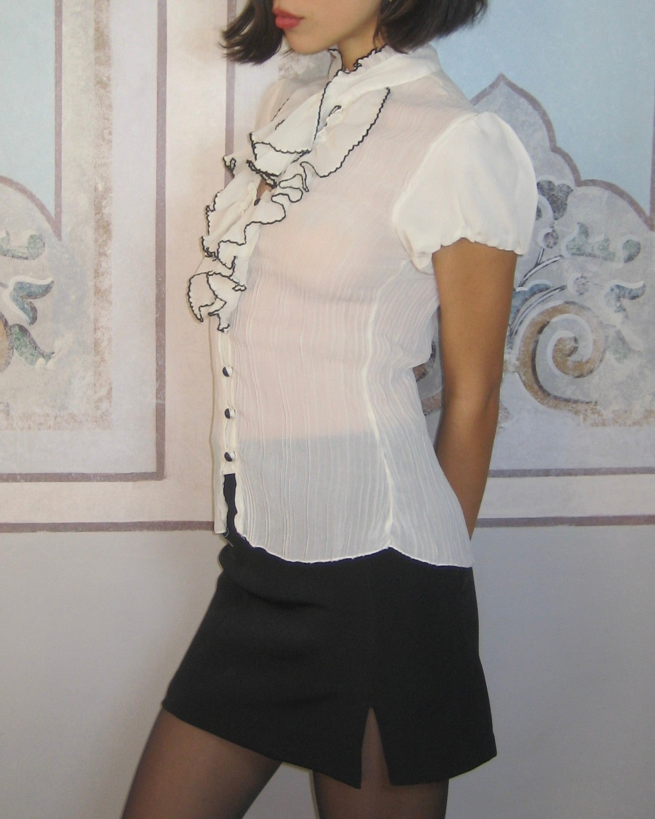 Ecru Shirt with Ruffle Detail