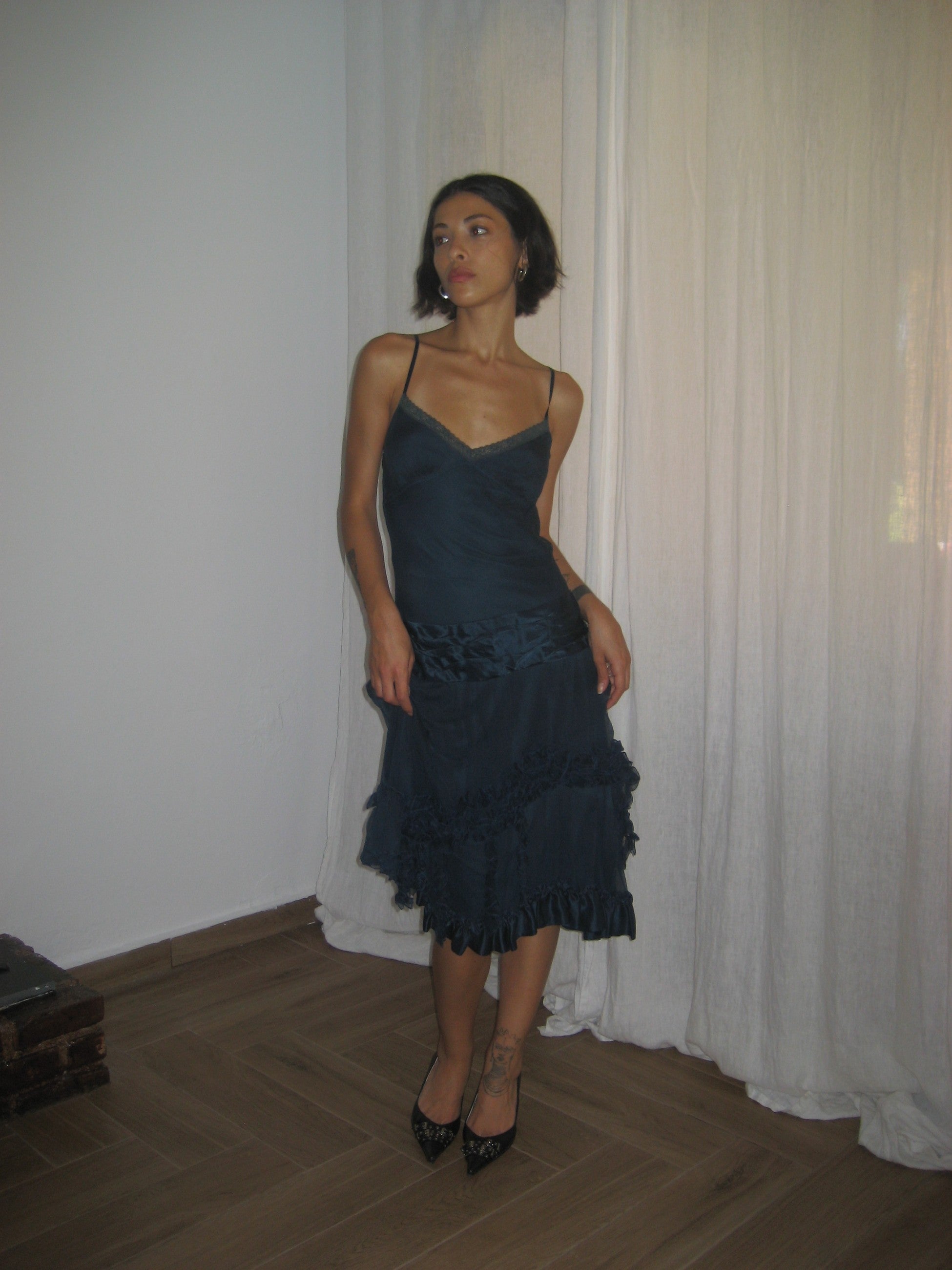 Navy Blue Silk Dress