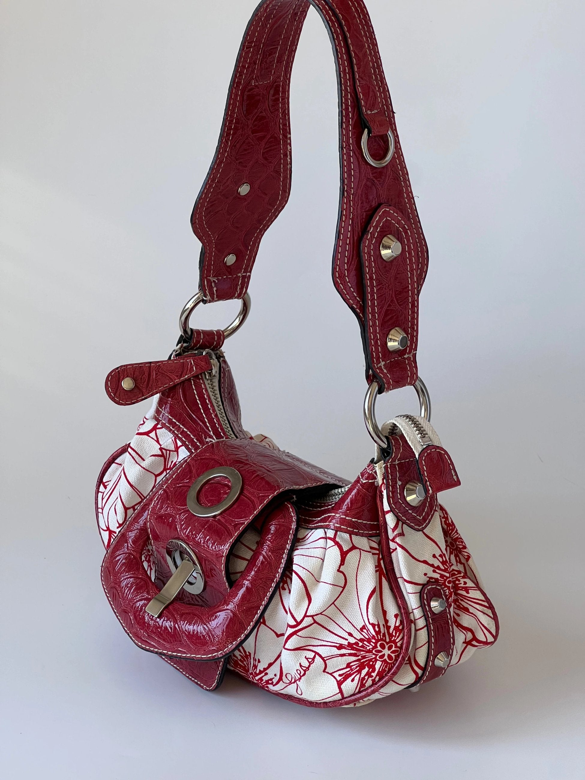 Floral Patterned Red Guess Bag