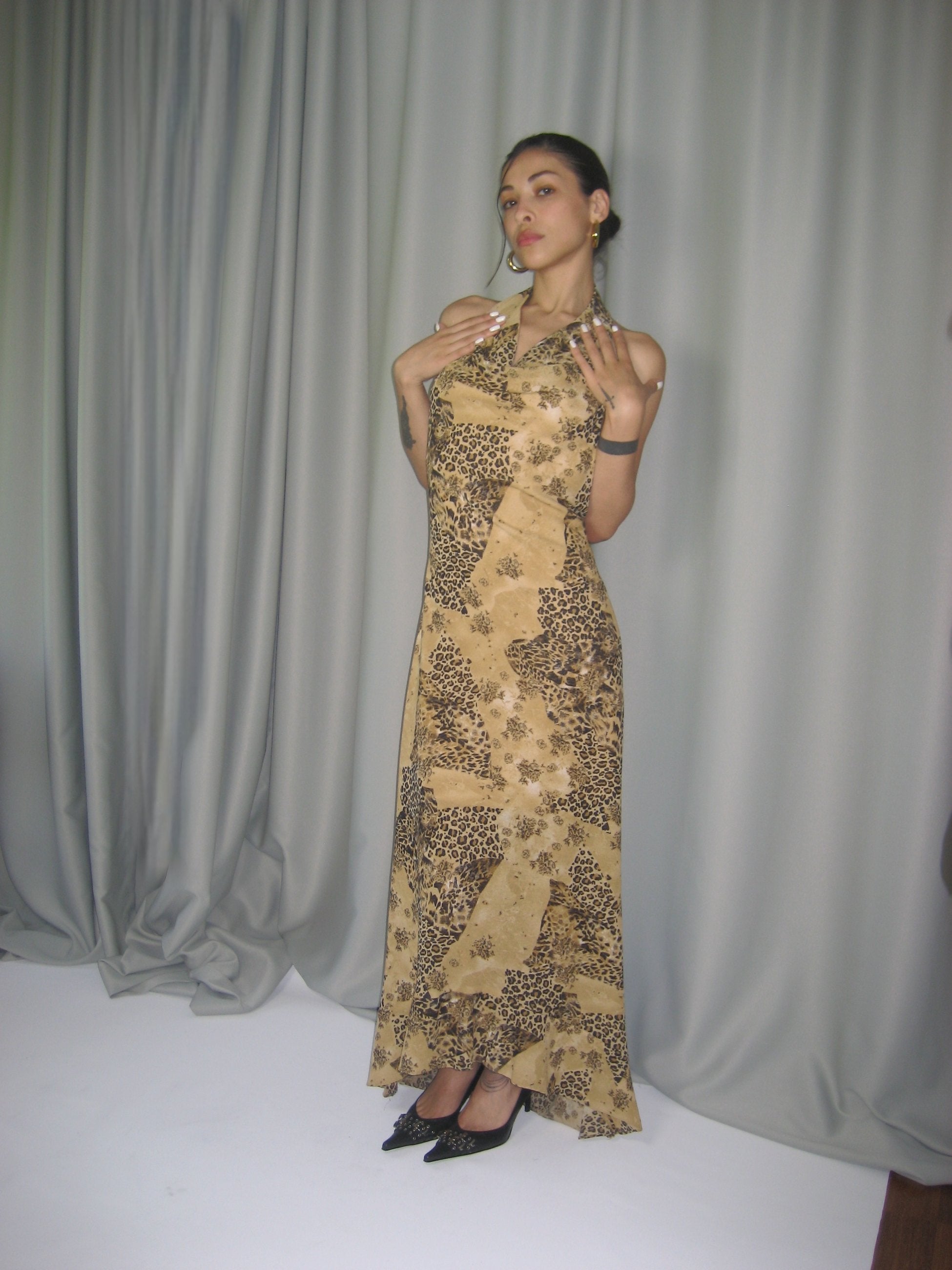 Cowl Neck Leopard Dress