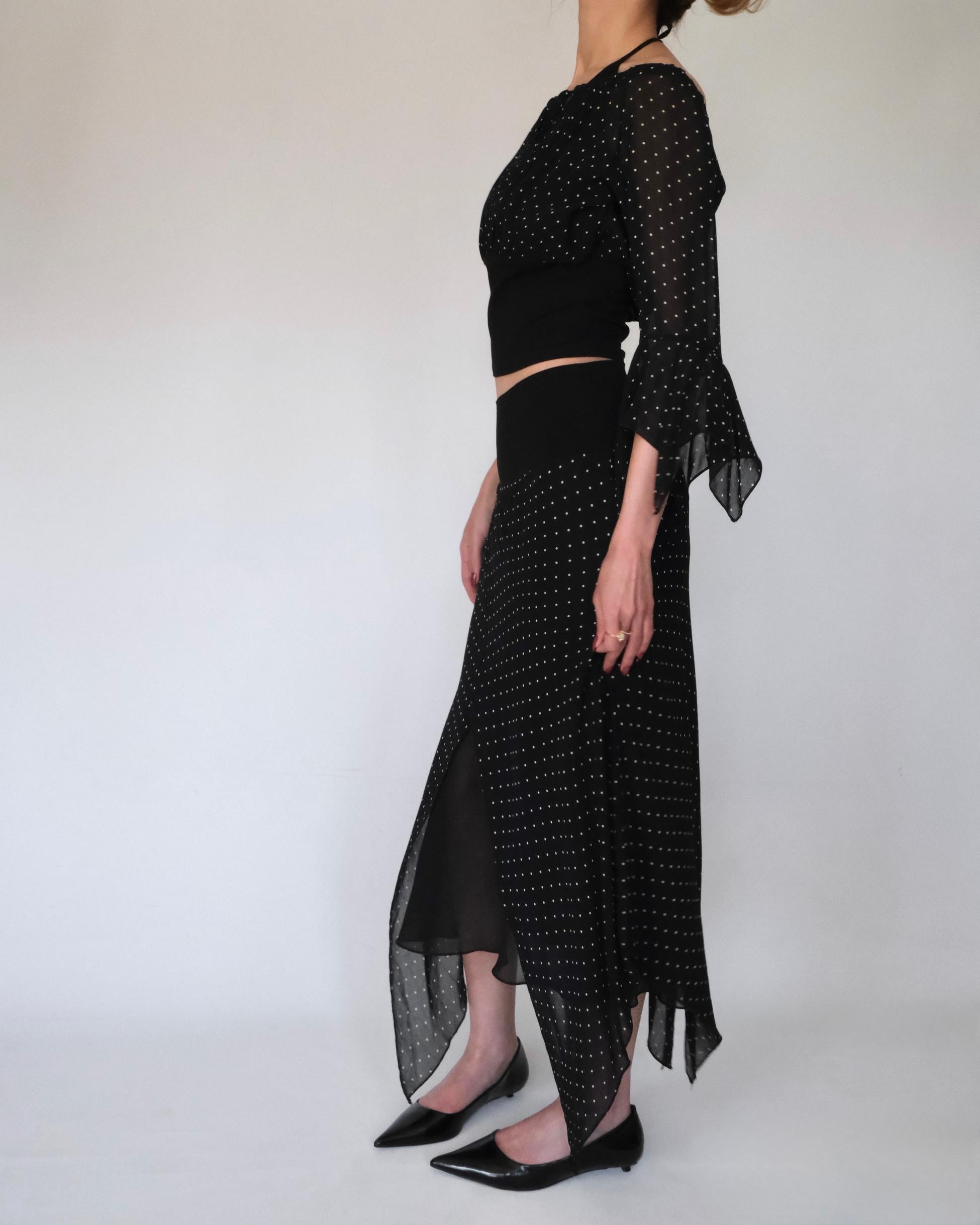 Chiffon Polka Dot Two Piece Suit