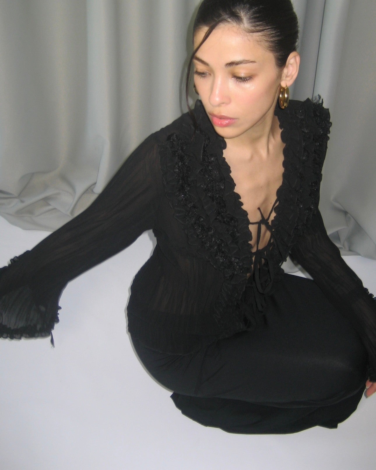 Black Shirt with Ruffle Detail