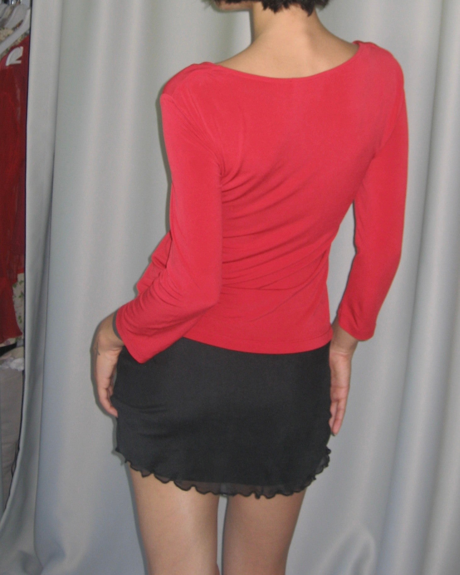 Red Blouse with Buckle Detail