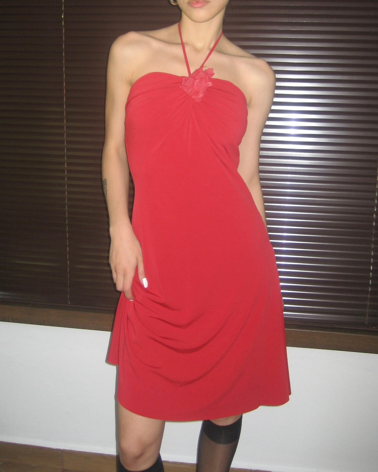 Red Dress with Flower Details
