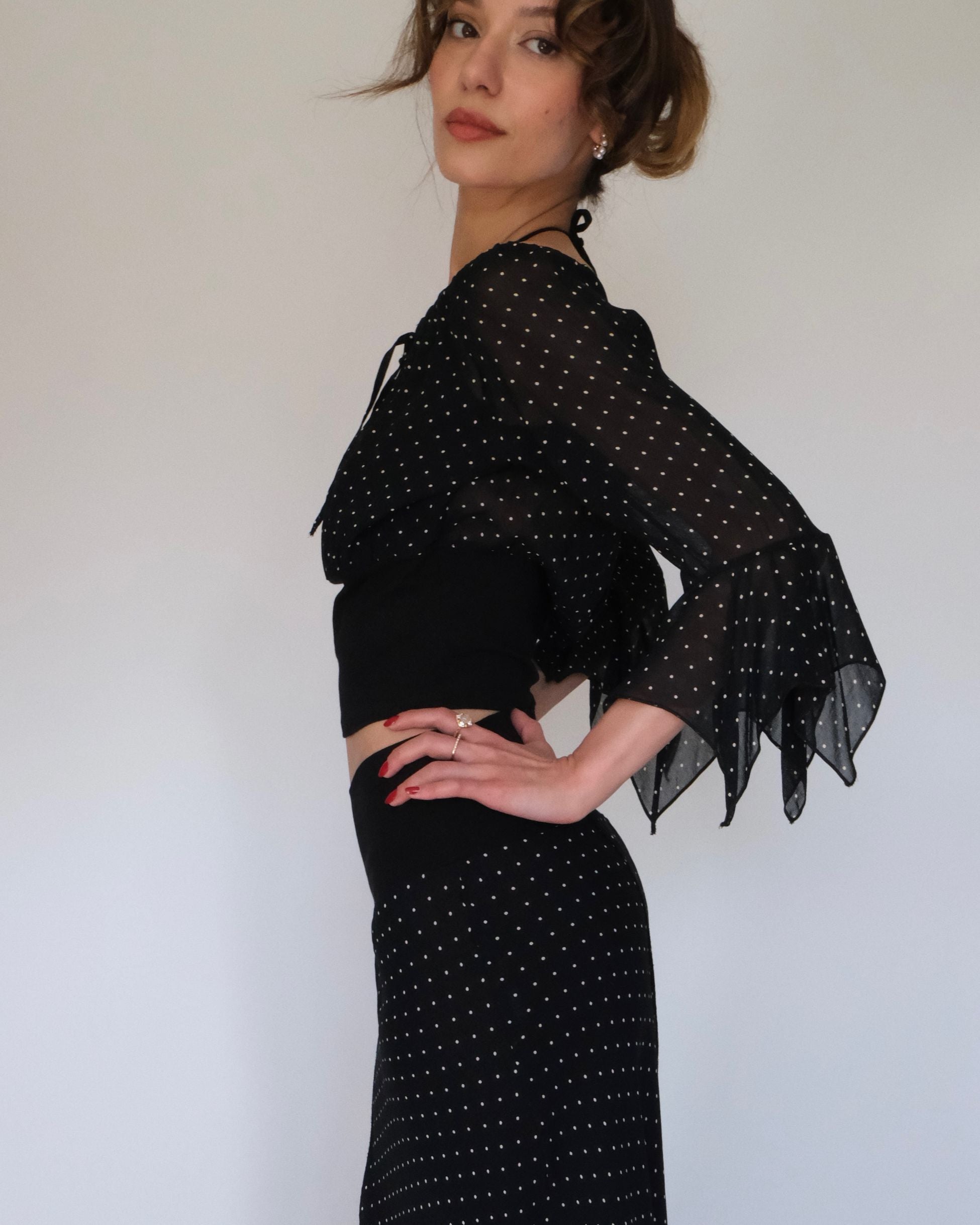 Chiffon Polka Dot Two Piece Suit